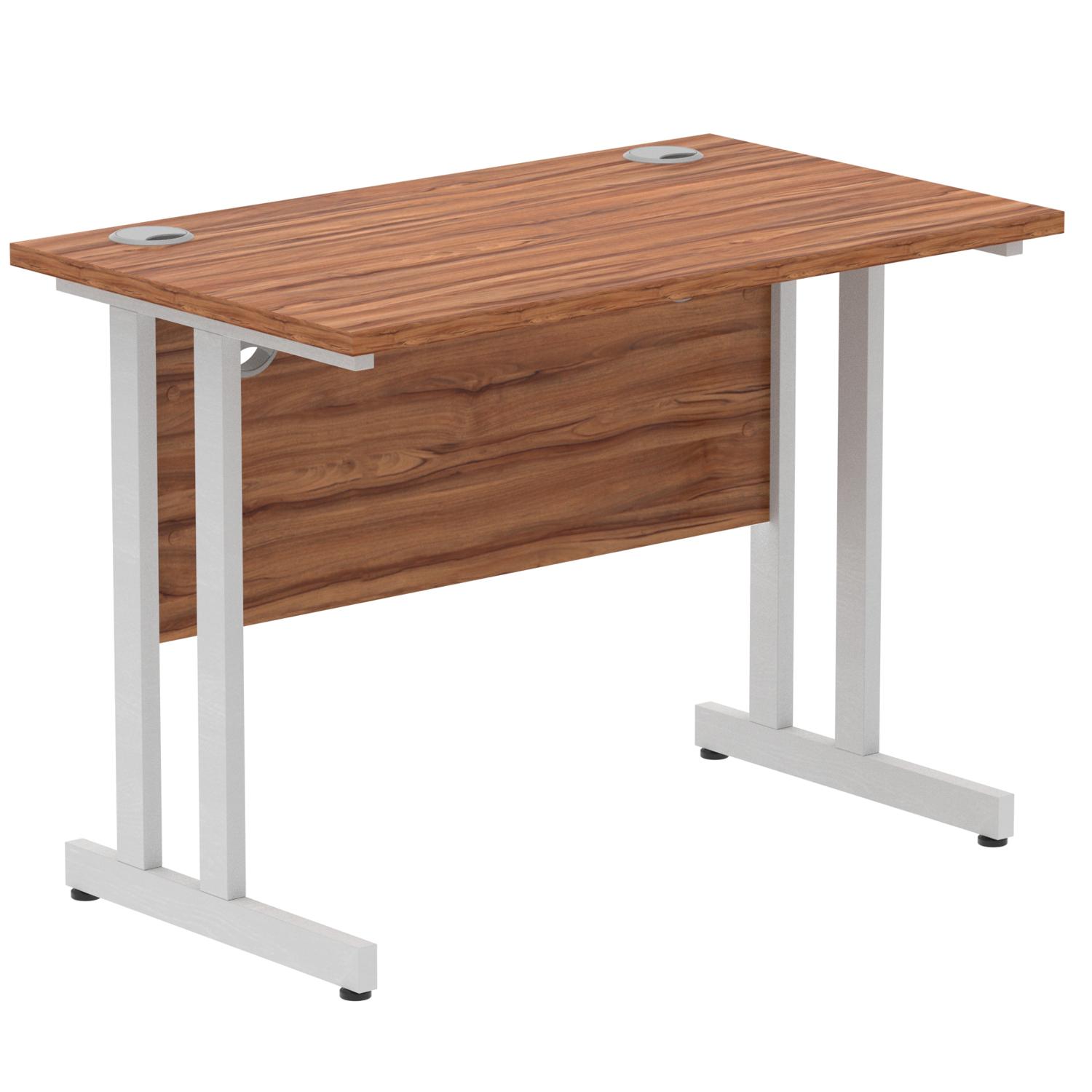Impulse 1000 x 600mm Straight Office Desk Walnut Top Silver Cantilever Leg