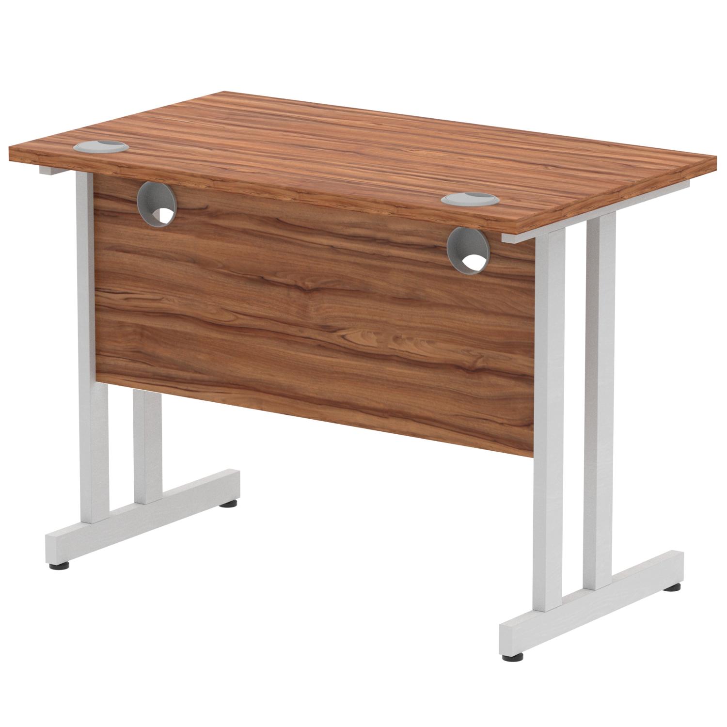 Impulse 1000 x 600mm Straight Office Desk Walnut Top Silver Cantilever Leg