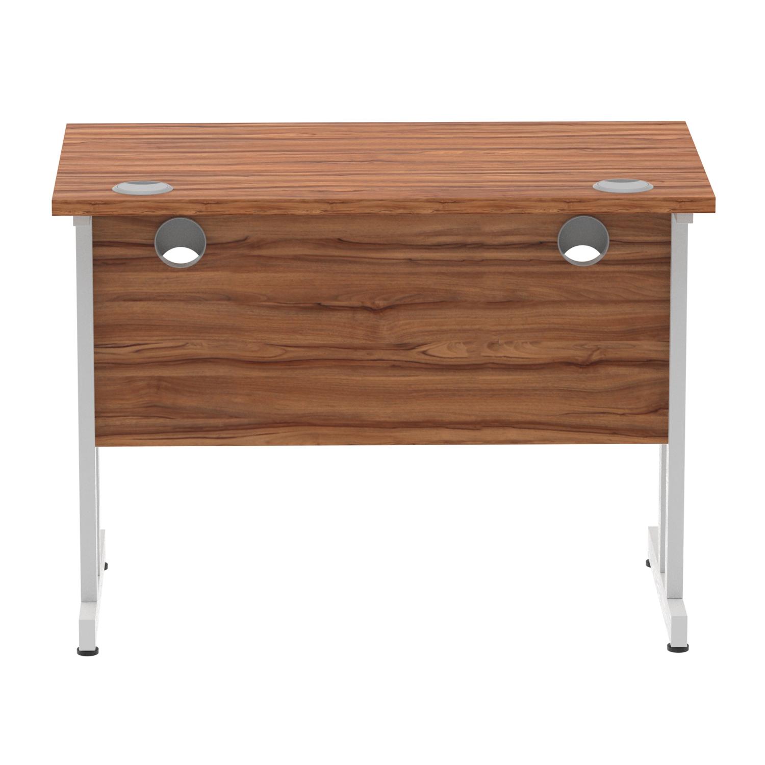 Impulse 1000 x 600mm Straight Office Desk Walnut Top Silver Cantilever Leg