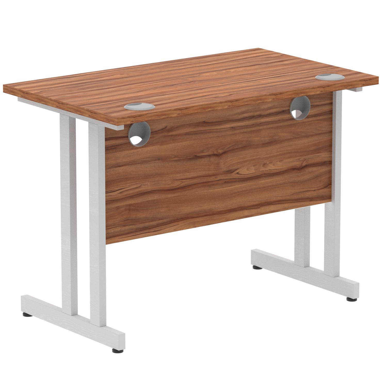 Impulse 1000 x 600mm Straight Office Desk Walnut Top Silver Cantilever Leg