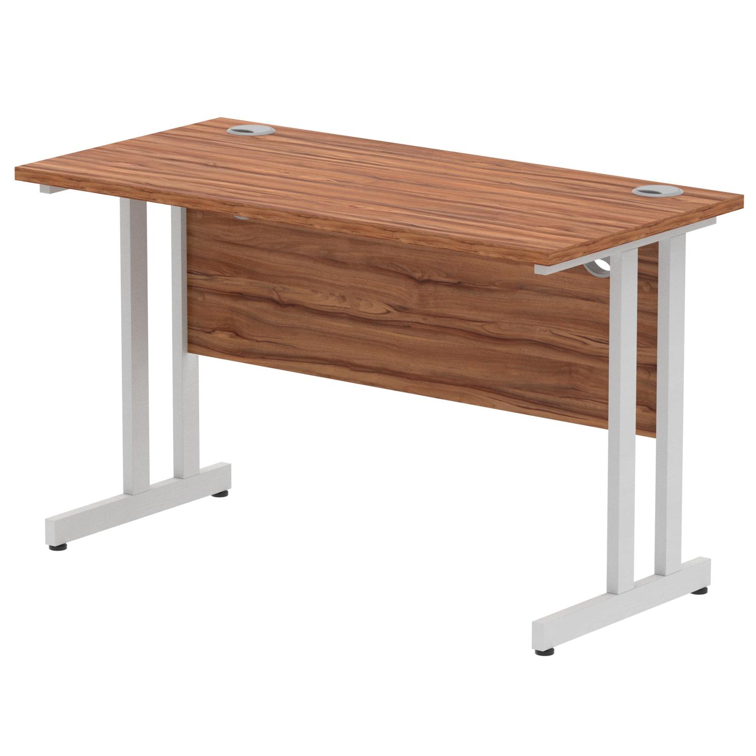 Impulse 1200 x 600mm Straight Office Desk Walnut Top Silver Cantilever Leg