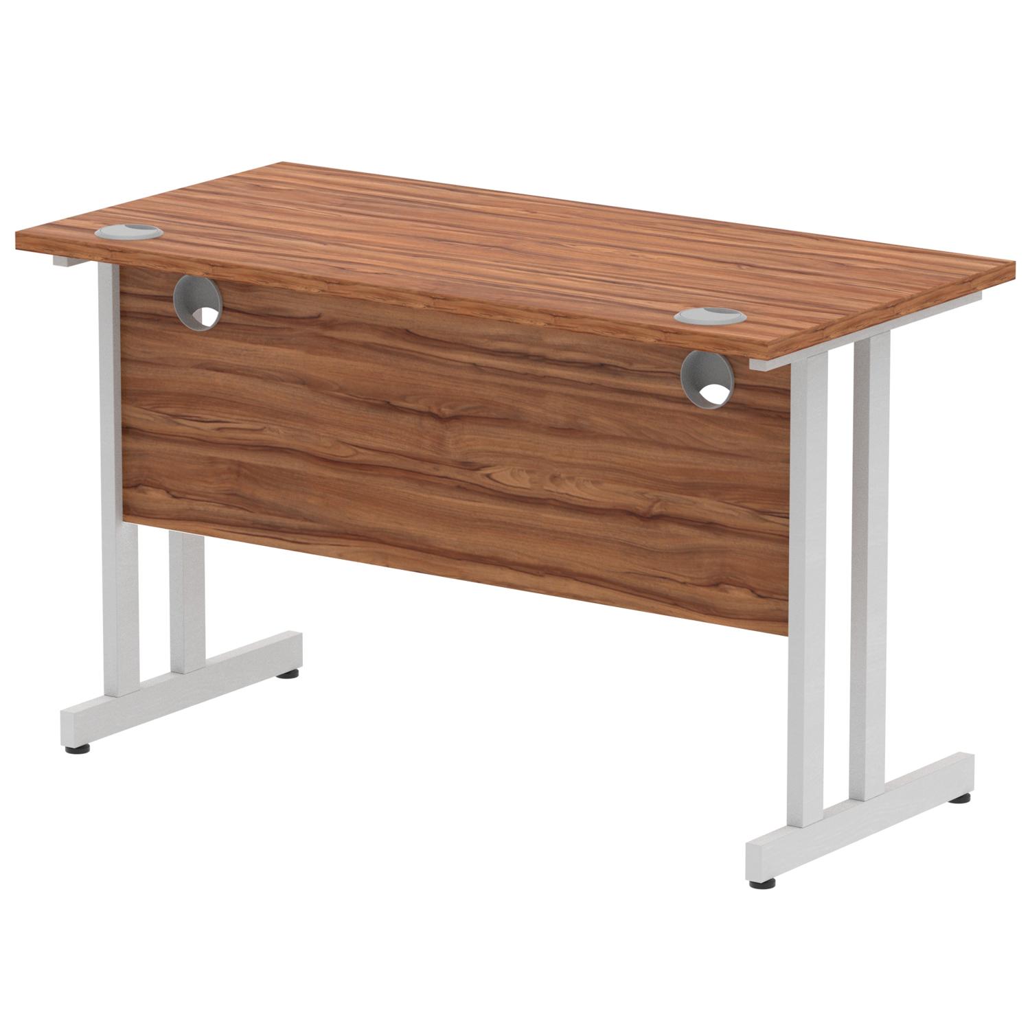 Impulse 1200 x 600mm Straight Office Desk Walnut Top Silver Cantilever Leg