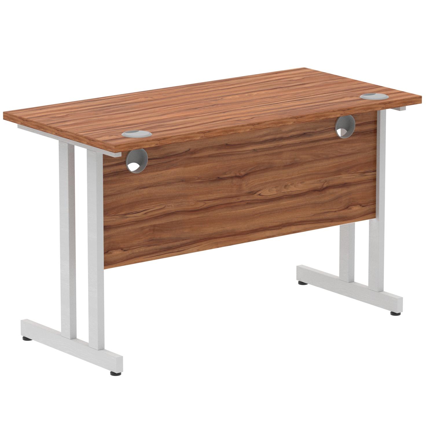 Impulse 1200 x 600mm Straight Office Desk Walnut Top Silver Cantilever Leg
