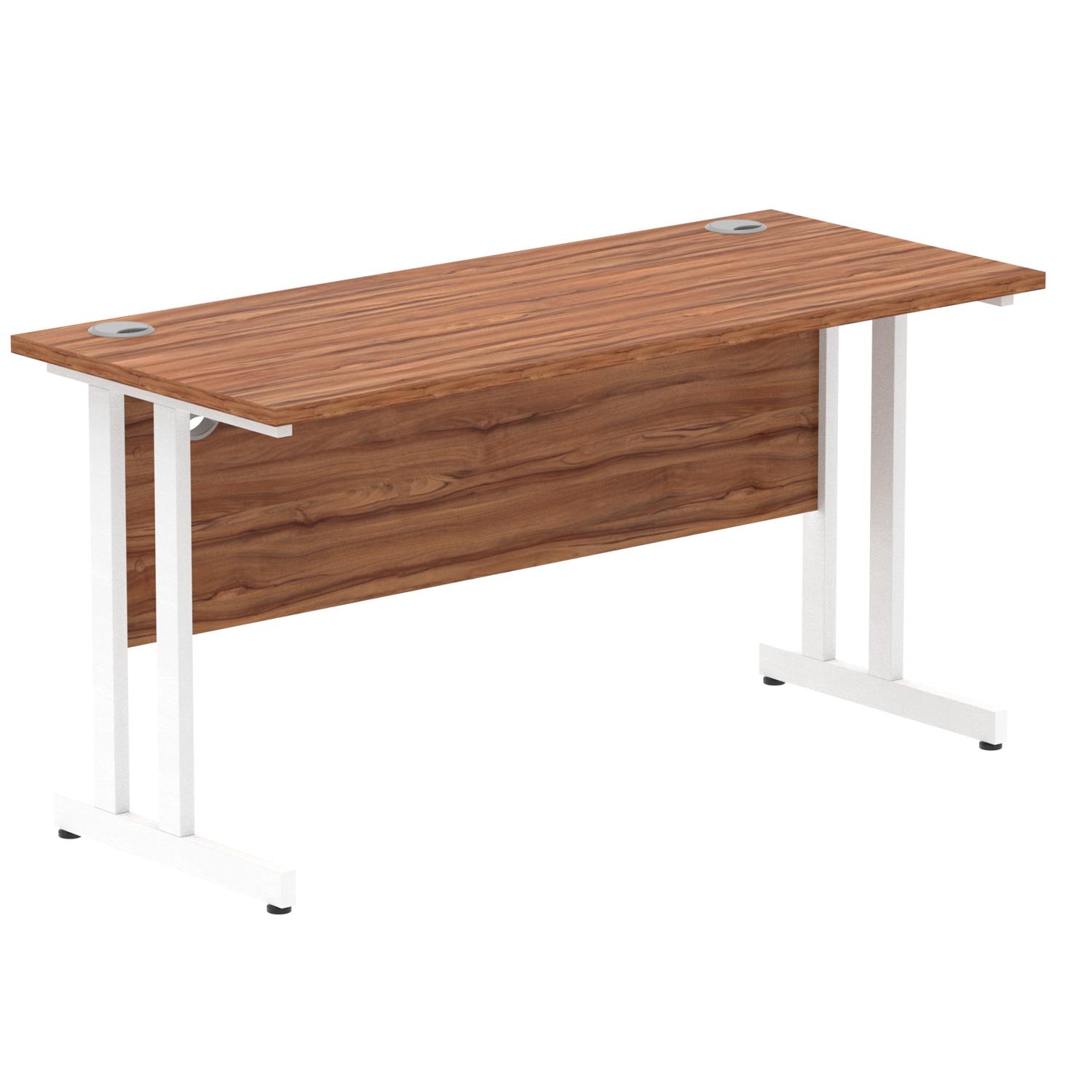 Impulse 1400 x 600mm Straight Office Desk Walnut Top White Cantilever Leg
