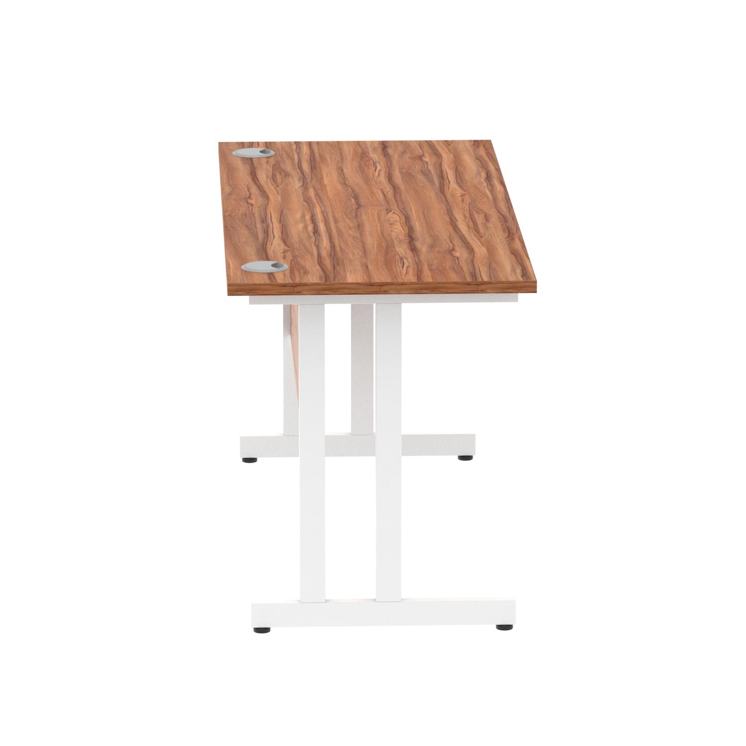 Impulse 1400 x 600mm Straight Office Desk Walnut Top White Cantilever Leg