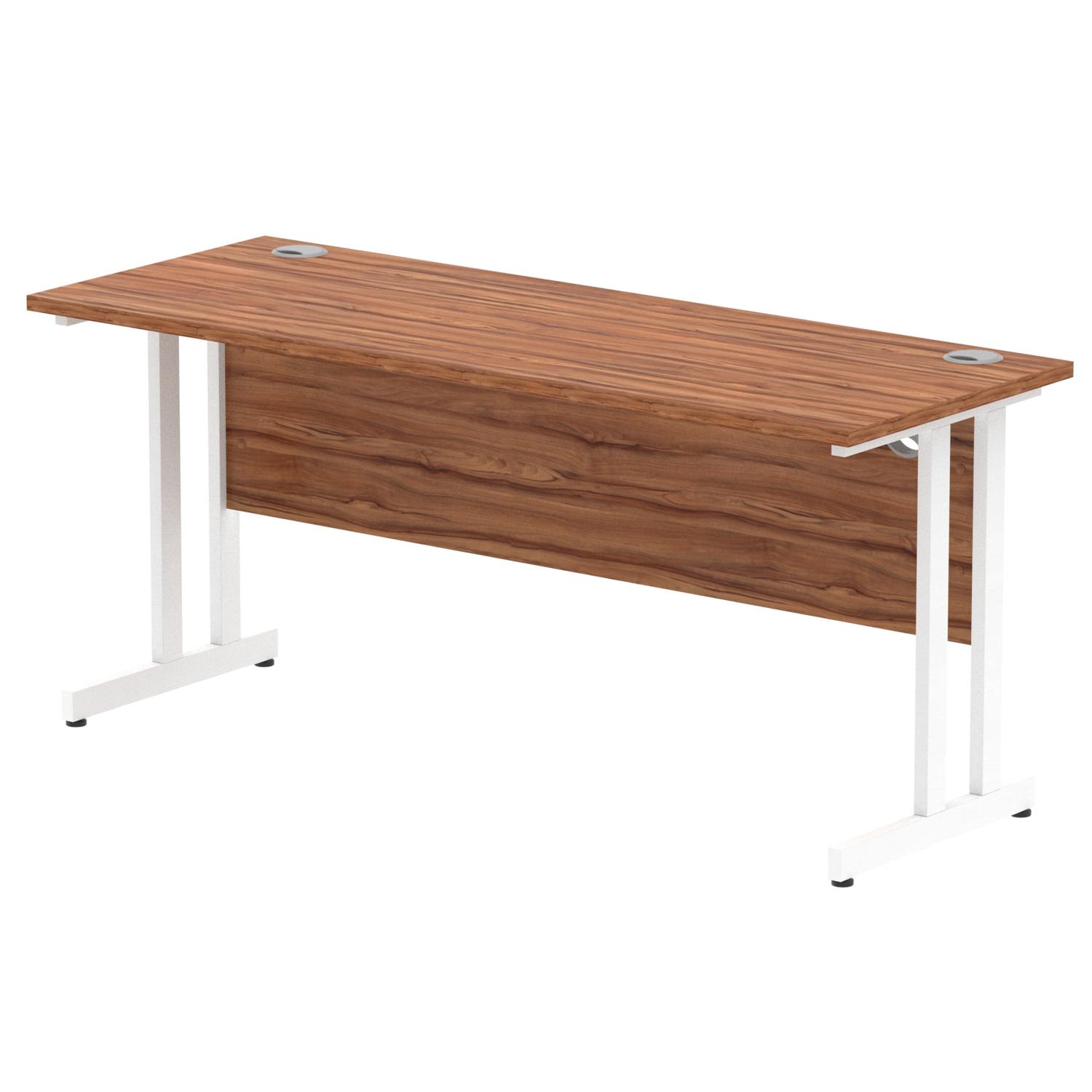 Impulse 1600 x 600mm Straight Office Desk Walnut Top White Cantilever Leg