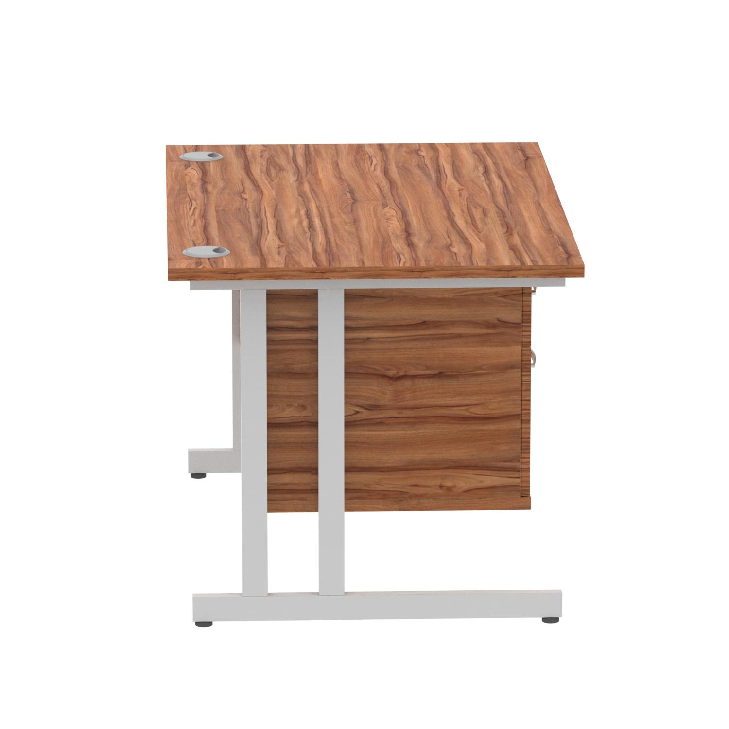 Impulse 1200 x 800mm Straight Office Desk Walnut Top Silver Cantilever Leg Workstation 1 x 2 Drawer Fixed Pedestal