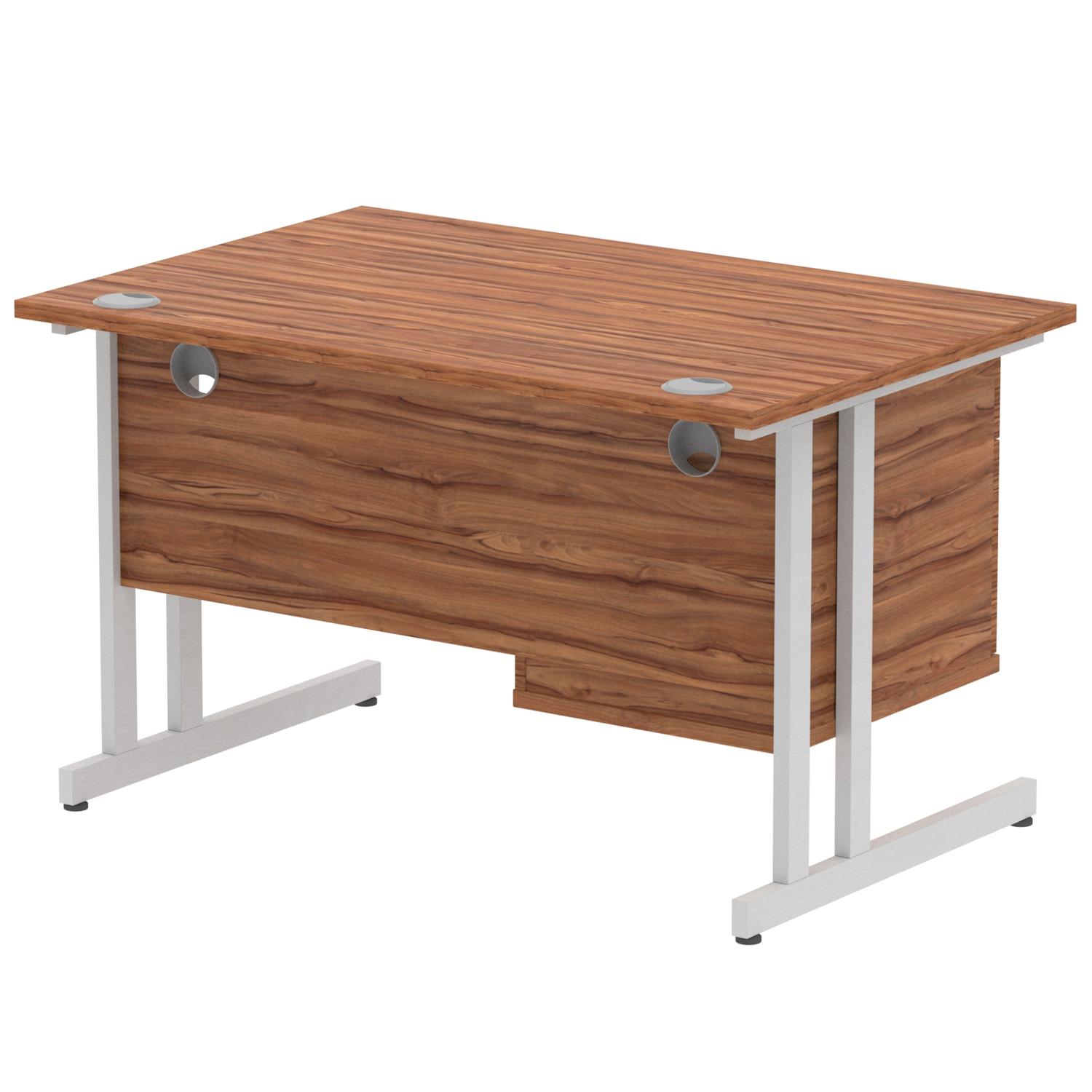 Impulse 1200 x 800mm Straight Office Desk Walnut Top Silver Cantilever Leg Workstation 1 x 2 Drawer Fixed Pedestal