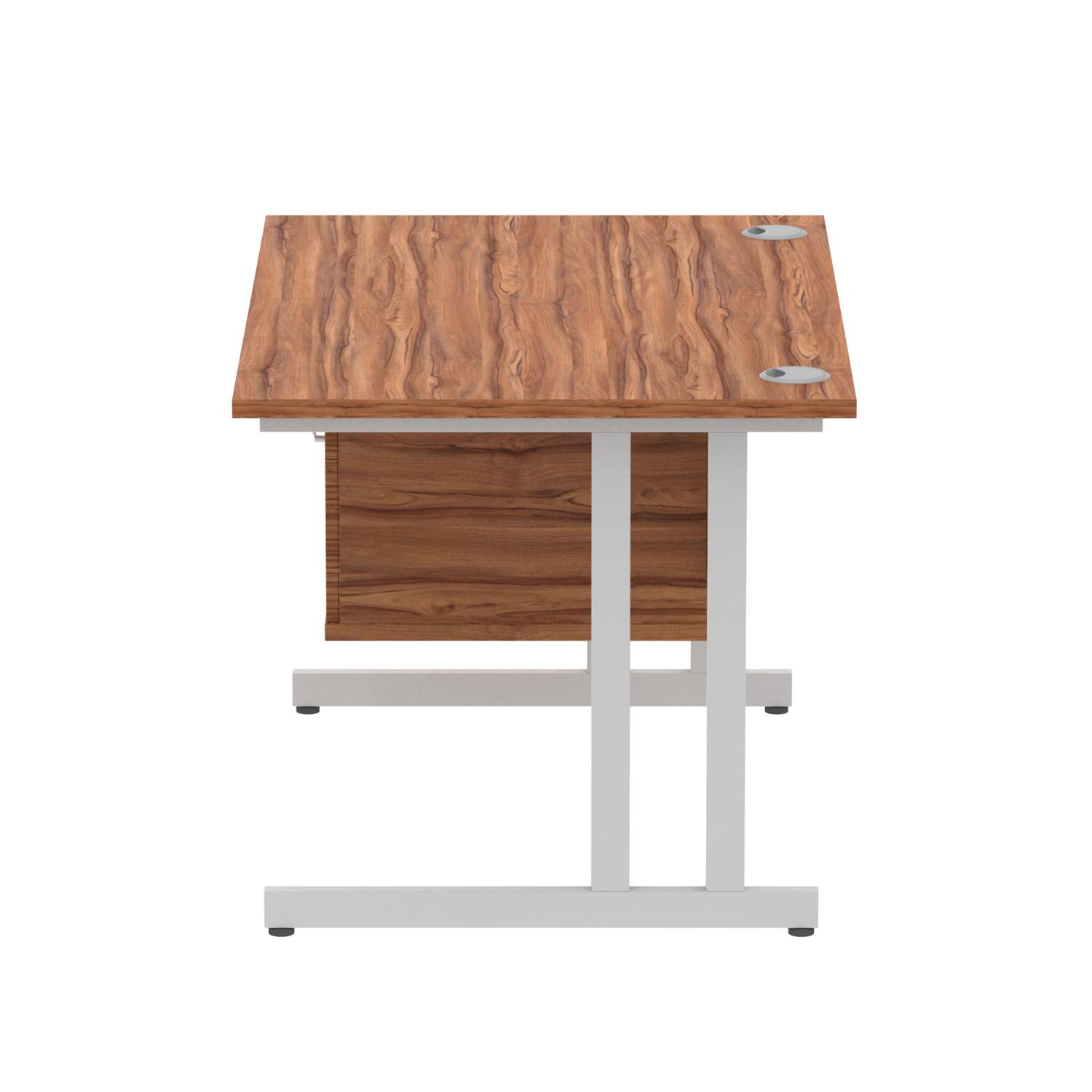 Impulse 1200 x 800mm Straight Office Desk Walnut Top Silver Cantilever Leg Workstation 1 x 2 Drawer Fixed Pedestal