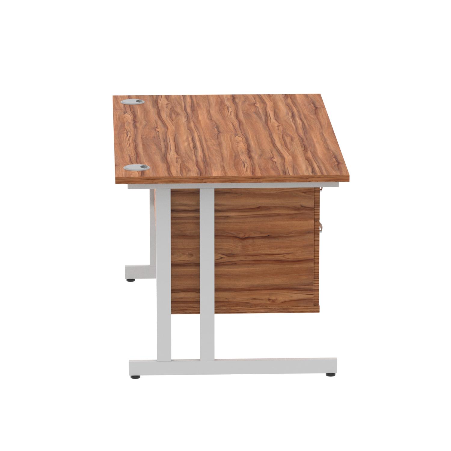 Impulse 1400 x 800mm Straight Office Desk Walnut Top Silver Cantilever Leg Workstation 1 x 2 Drawer Fixed Pedestal