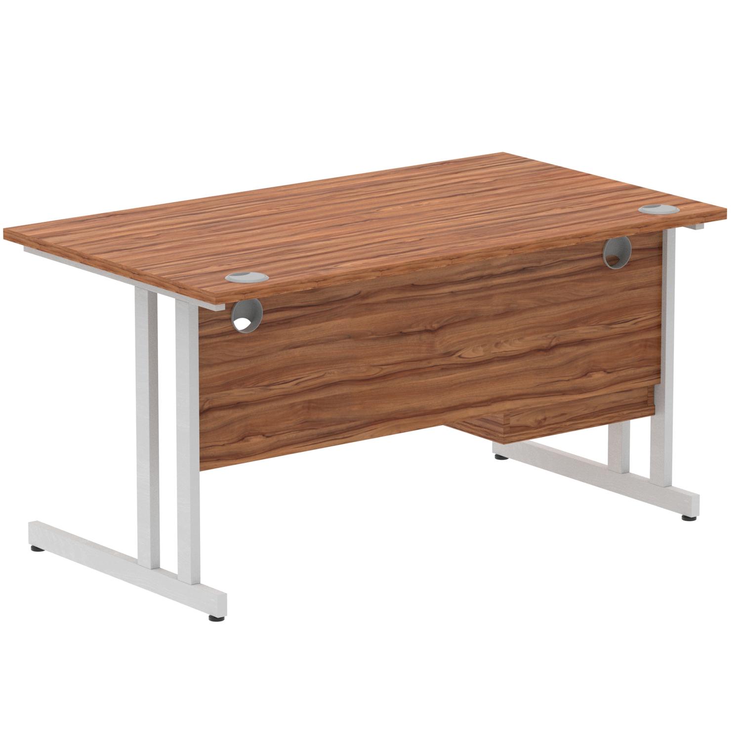 Impulse 1400 x 800mm Straight Office Desk Walnut Top Silver Cantilever Leg Workstation 1 x 2 Drawer Fixed Pedestal