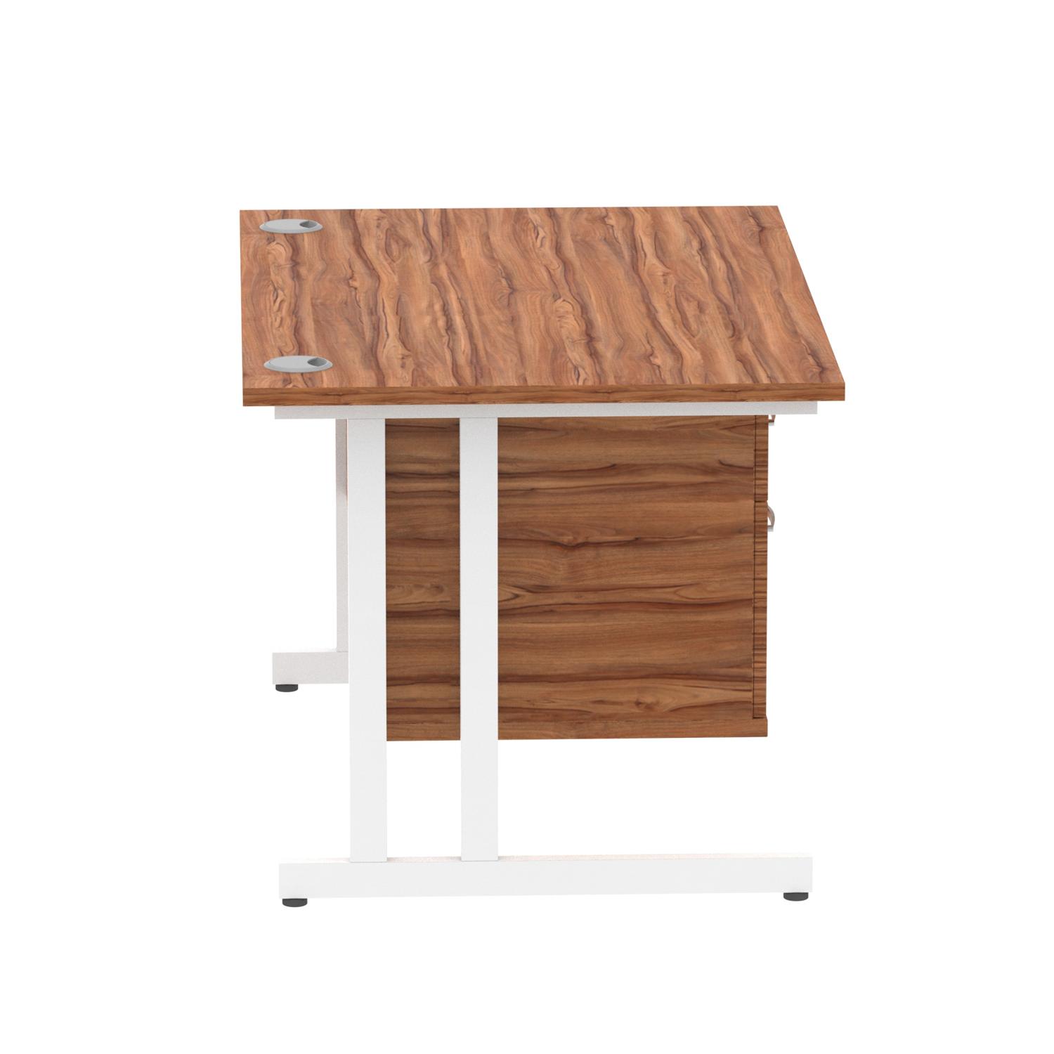 Impulse 1200 x 800mm Straight Office Desk Walnut Top White Cantilever Leg Workstation 1 x 2 Drawer Fixed Pedestal