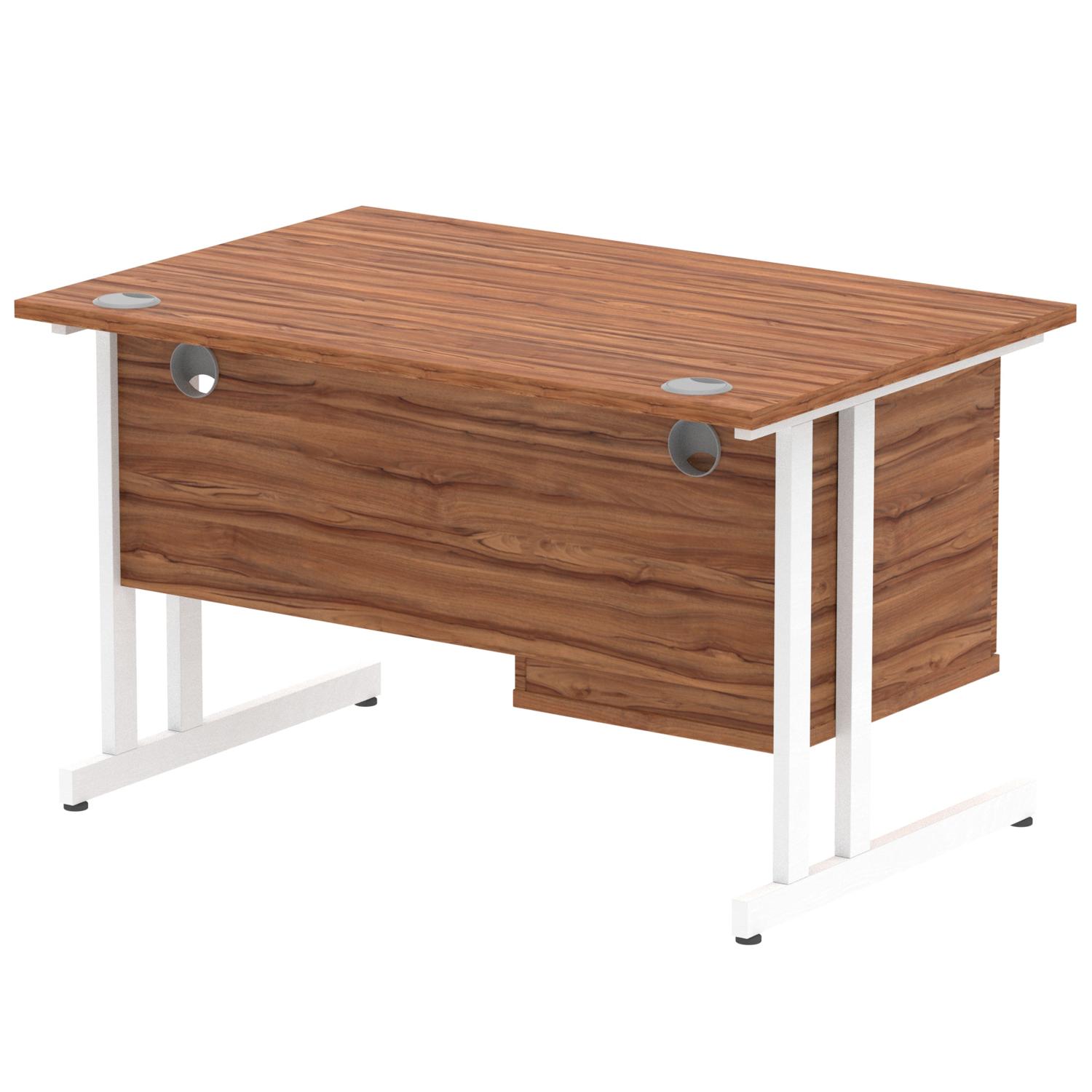 Impulse 1200 x 800mm Straight Office Desk Walnut Top White Cantilever Leg Workstation 1 x 2 Drawer Fixed Pedestal