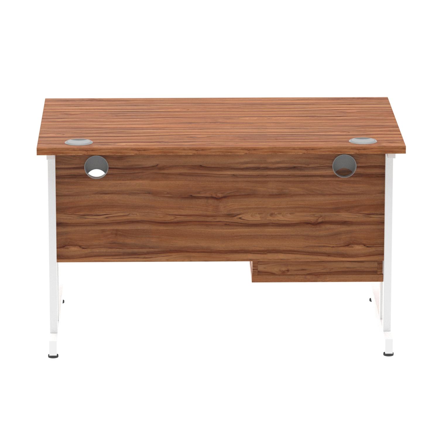 Impulse 1200 x 800mm Straight Office Desk Walnut Top White Cantilever Leg Workstation 1 x 2 Drawer Fixed Pedestal
