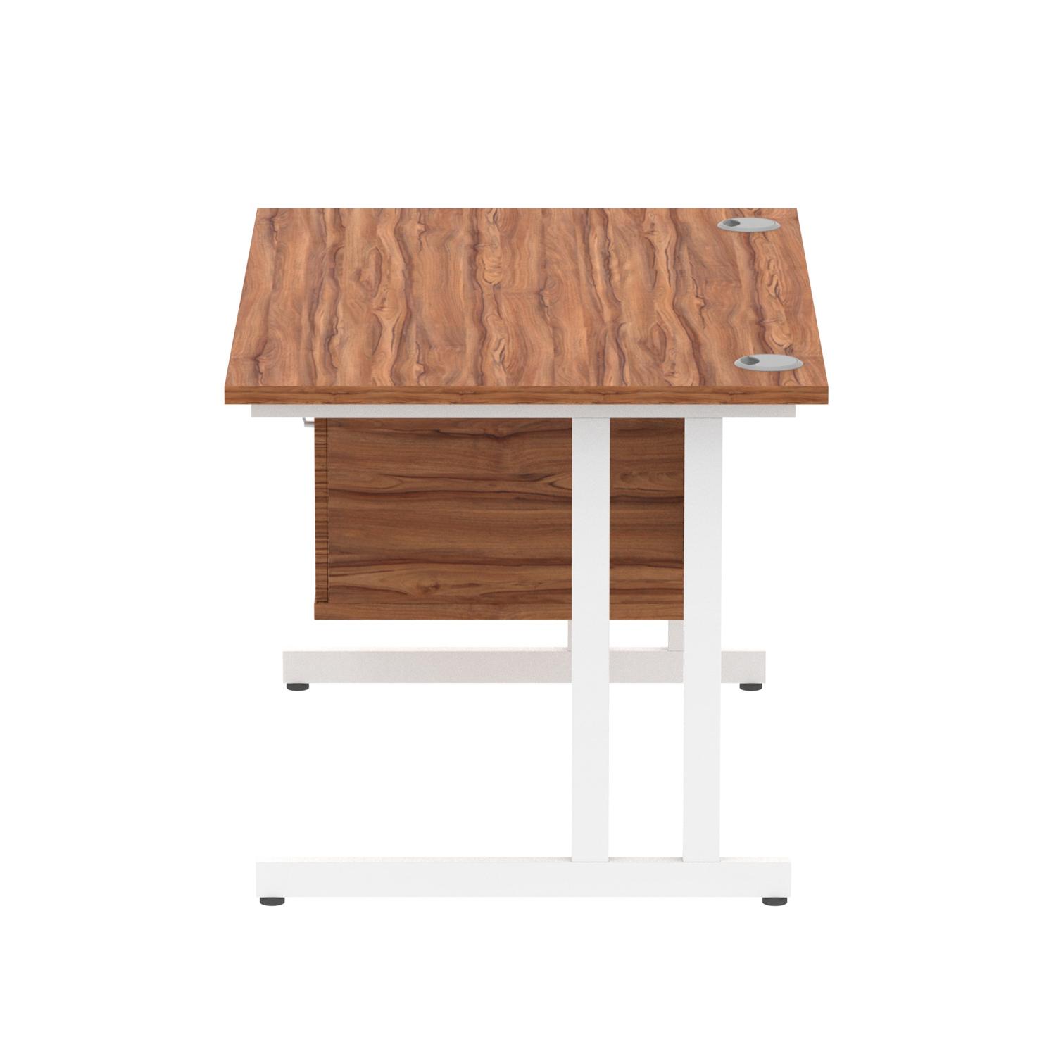 Impulse 1200 x 800mm Straight Office Desk Walnut Top White Cantilever Leg Workstation 1 x 2 Drawer Fixed Pedestal