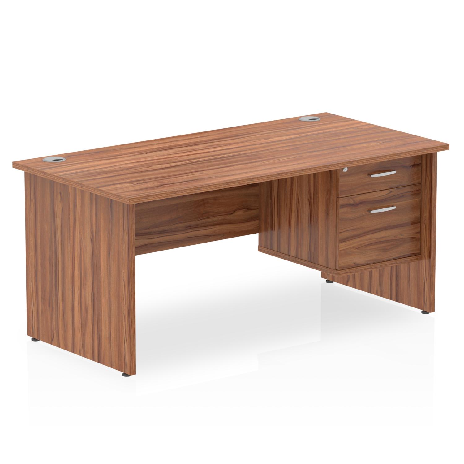 Impulse 1600 x 800mm Straight Office Desk Walnut Top Panel End Leg Workstation 1 x 2 Drawer Fixed Pedestal