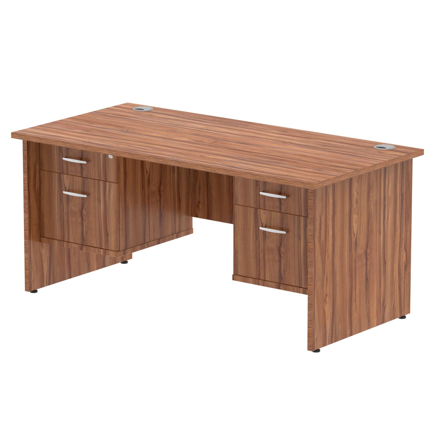 Impulse 1600 x 800mm Straight Office Desk Walnut Top Panel End Leg Workstation 2 x 2 Drawer Fixed Pedestal