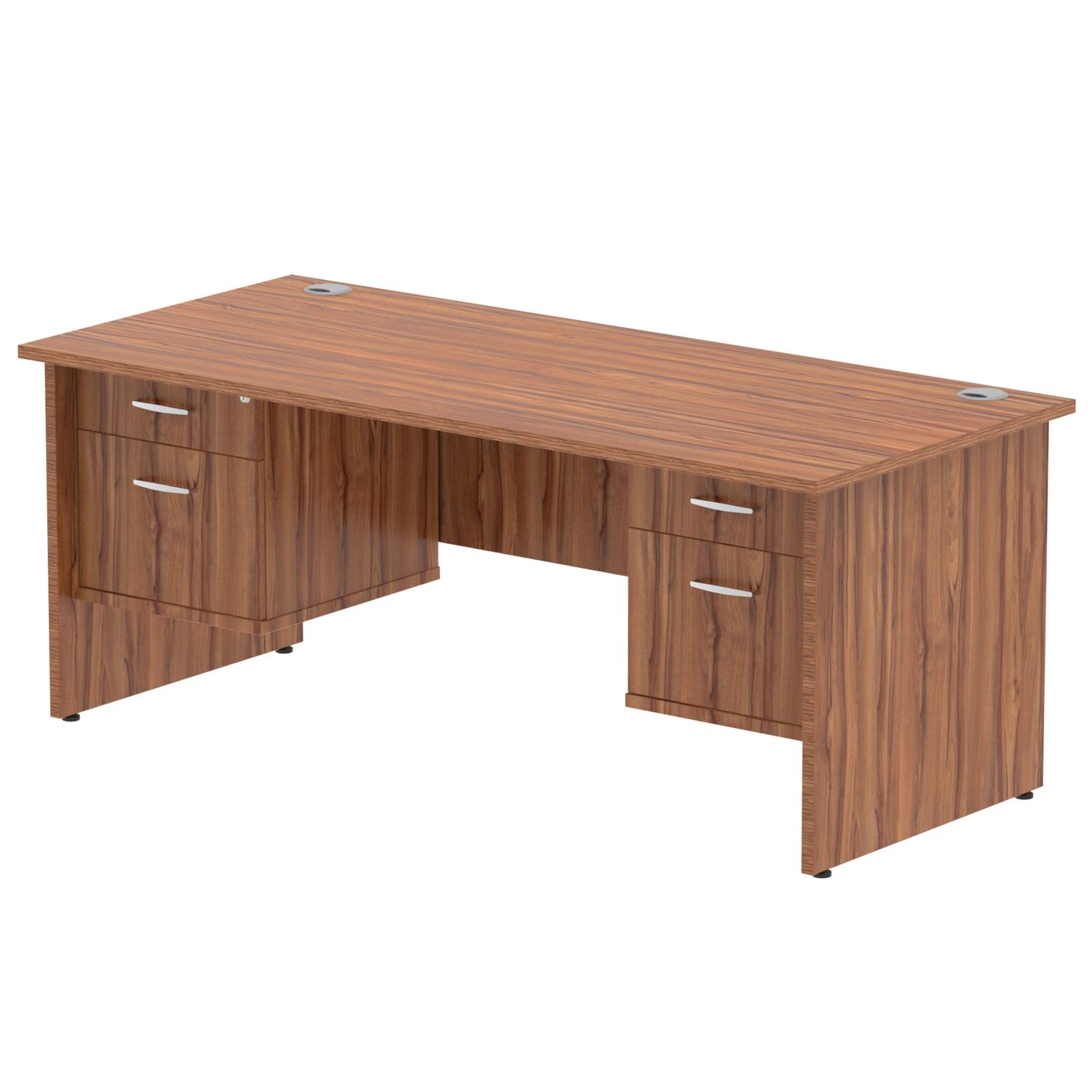 Impulse 1800 x 800mm Straight Office Desk Walnut Top Panel End Leg Workstation 2 x 2 Drawer Fixed Pedestal