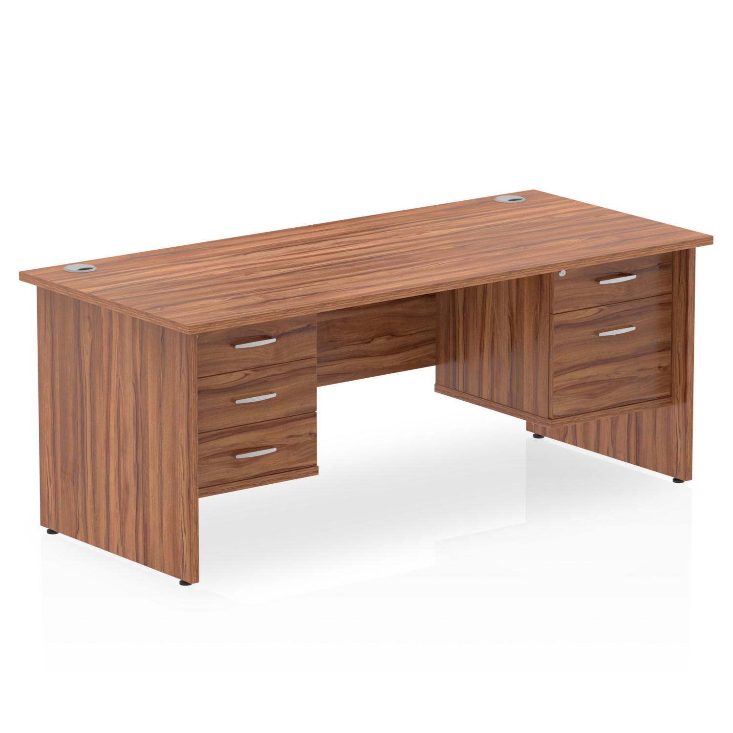 Impulse 1600 x 800mm Straight Office Desk Walnut Top Panel End Leg Workstation 1 x 2 Drawer 1 x 3 Drawer Fixed Pedestal