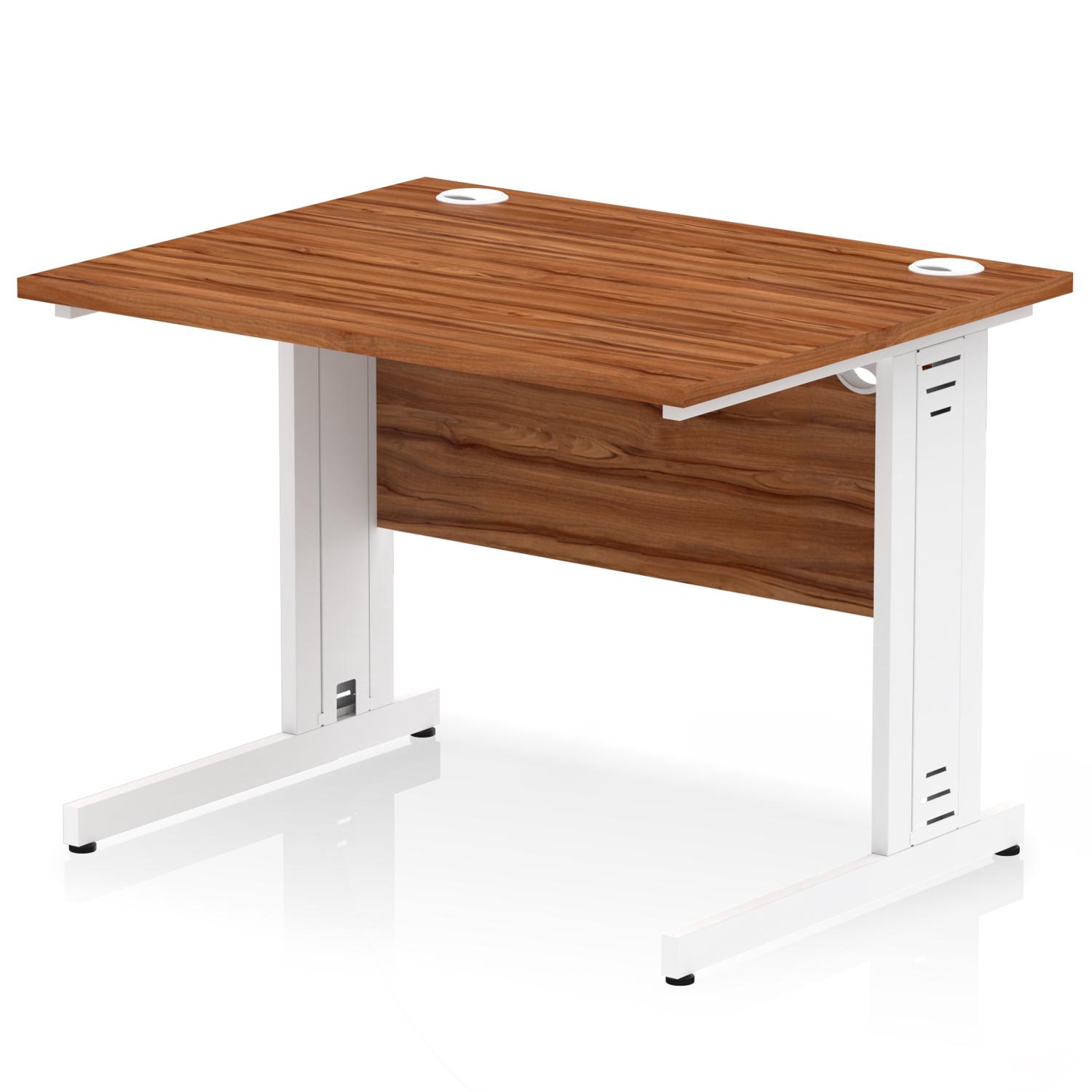 Impulse 1000 x 800mm Straight Office Desk Walnut Top White Cable Managed Leg