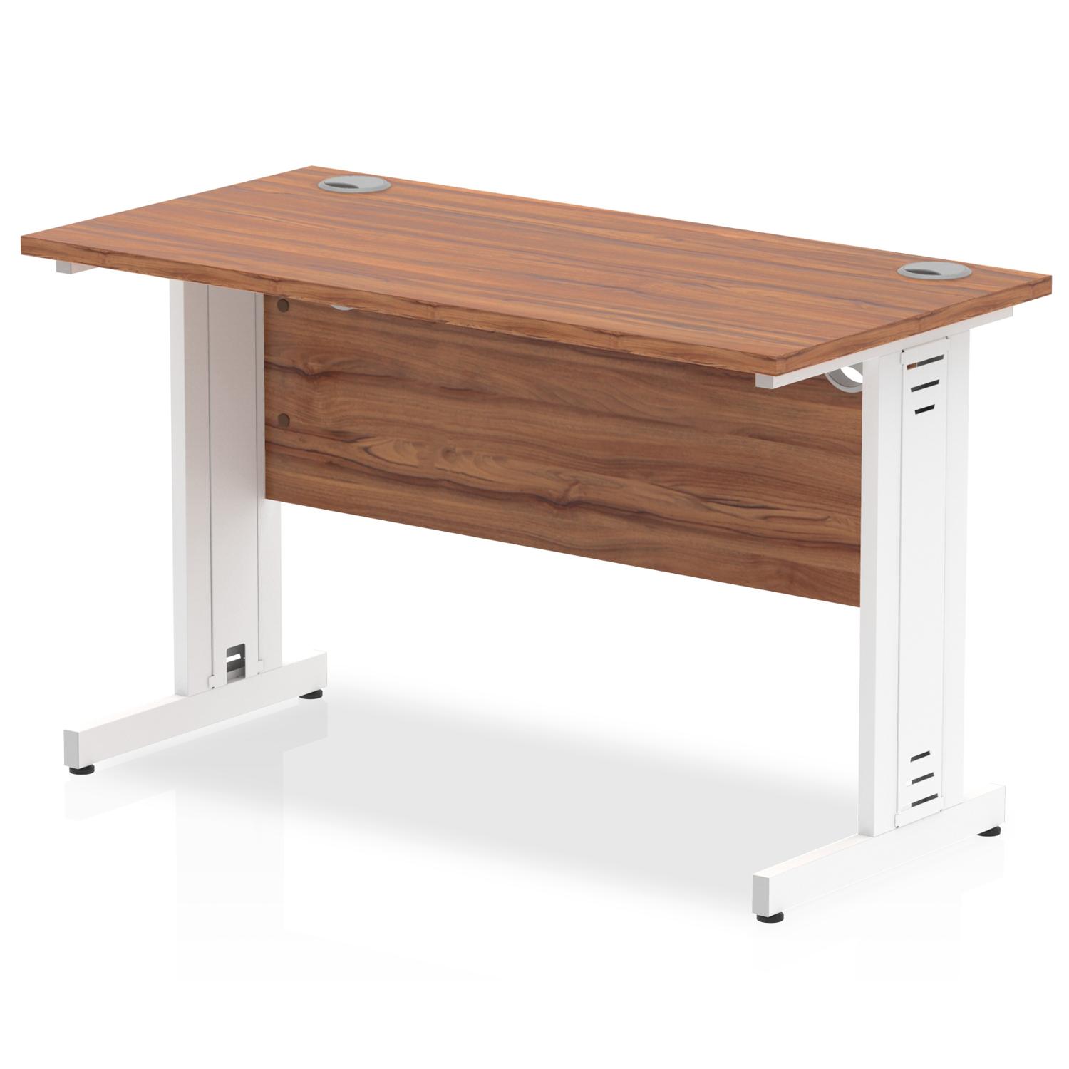 Impulse 1200 x 600mm Straight Office Desk Walnut Top White Cable Managed Leg