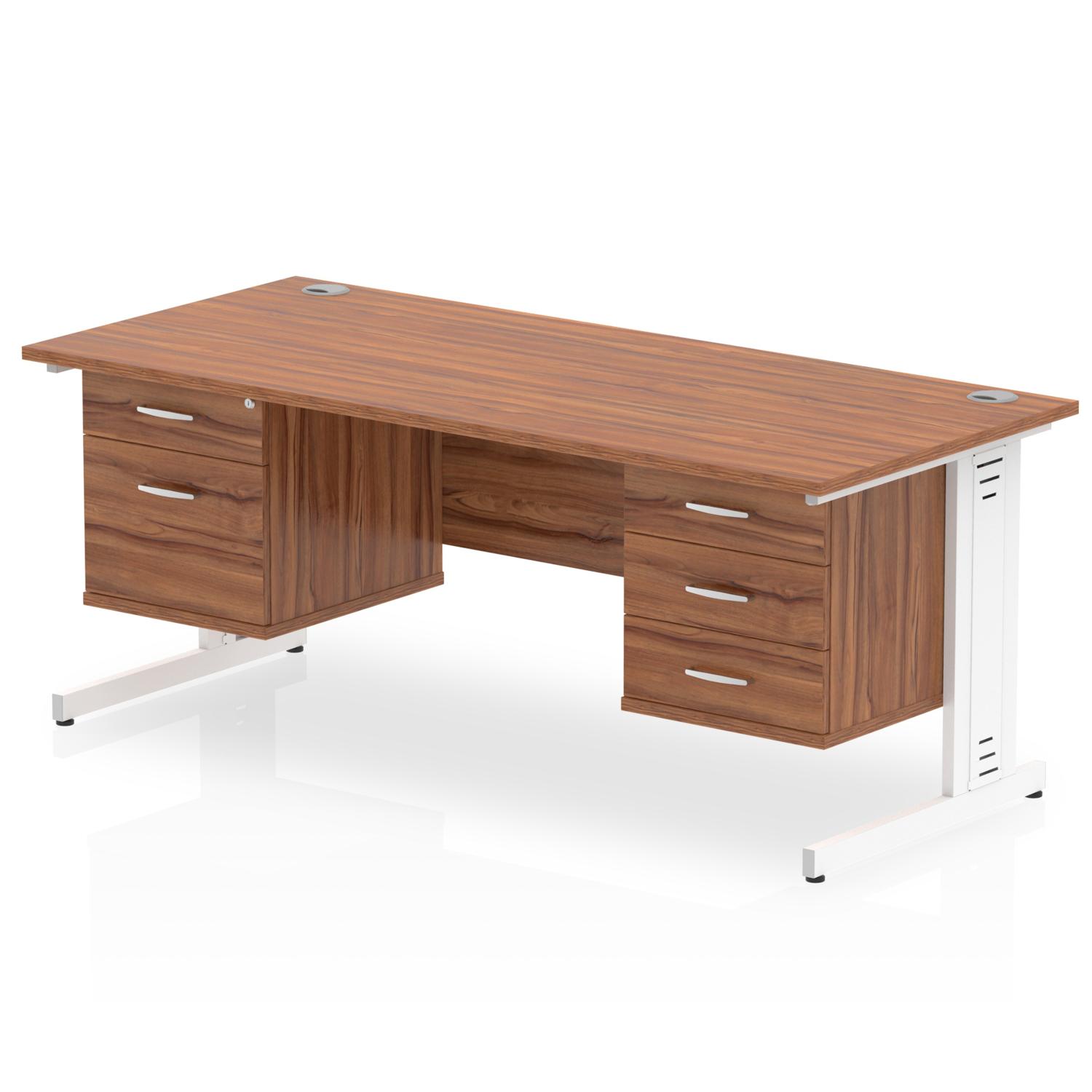 Impulse 1600 x 800mm Straight Office Desk Walnut Top White Cable Managed Leg Workstation 1 x 2 Drawer 1 x 3 Drawer Fixed Pedestal Impulse 1600 x 800mm Straight Office Desk Walnut Top White Cable Managed Leg Workstation 1 x 2 Drawer 1 x 3 Drawer Fixed Pedestal