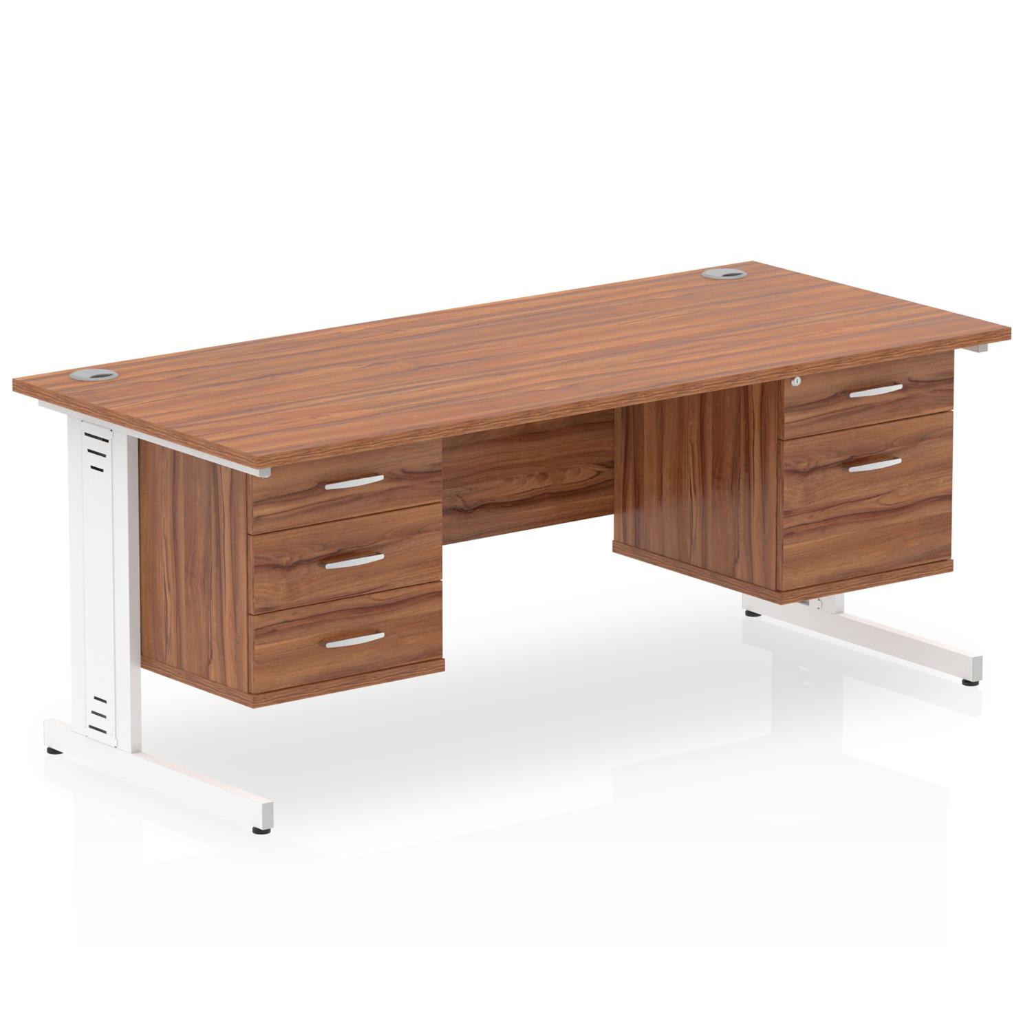 Impulse 1600 x 800mm Straight Office Desk Walnut Top White Cable Managed Leg Workstation 1 x 2 Drawer 1 x 3 Drawer Fixed Pedestal Impulse 1600 x 800mm Straight Office Desk Walnut Top White Cable Managed Leg Workstation 1 x 2 Drawer 1 x 3 Drawer Fixed Pedestal