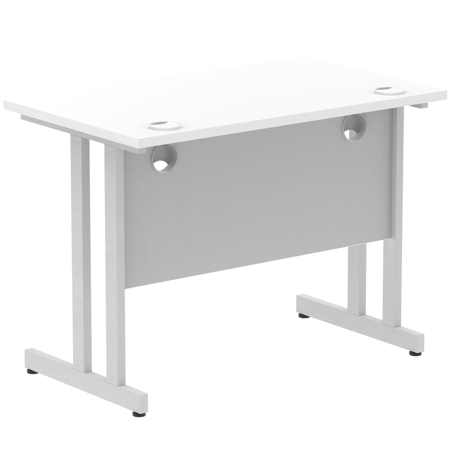 Impulse 1000 x 600mm Straight Office Desk White Top Silver Cantilever Leg