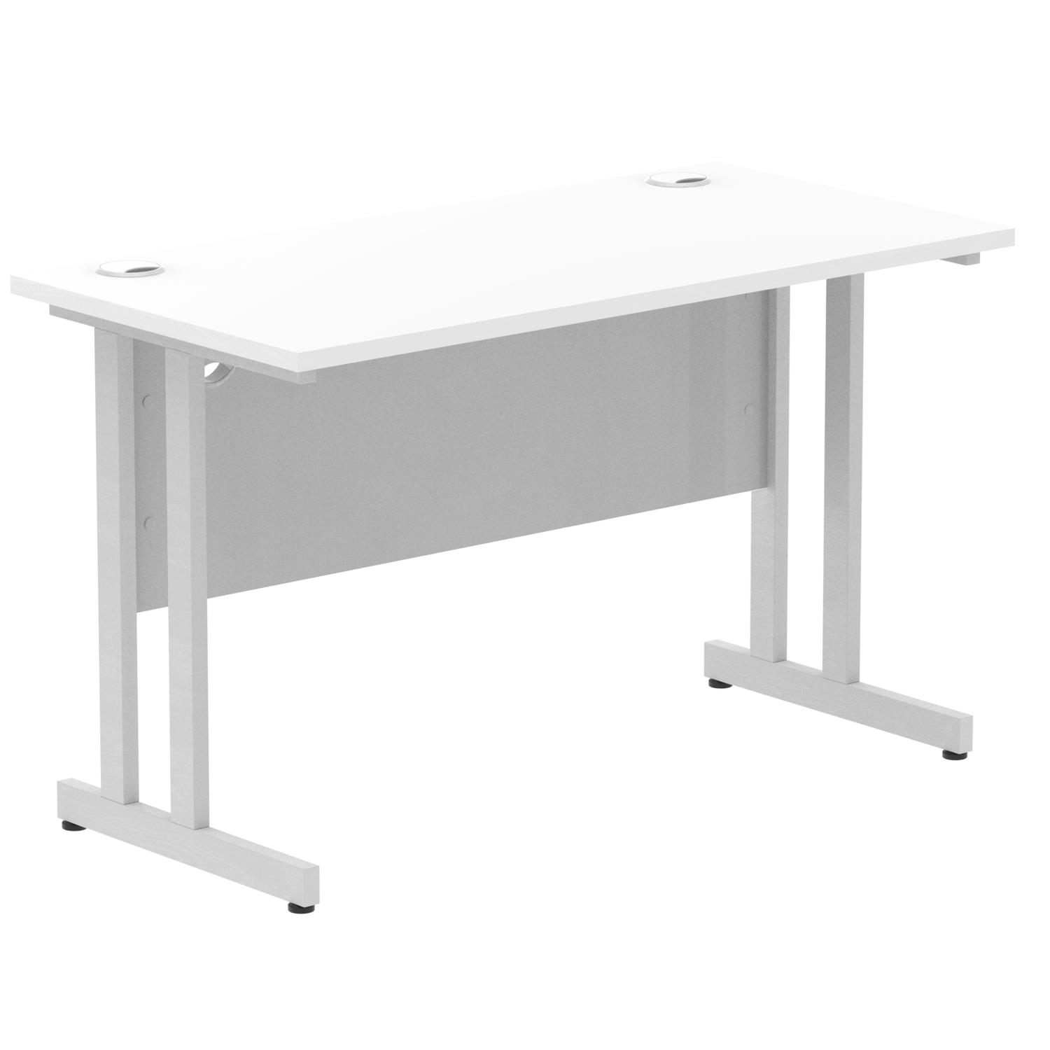 Impulse 1200 x 600mm Straight Office Desk White Top Silver Cantilever Leg