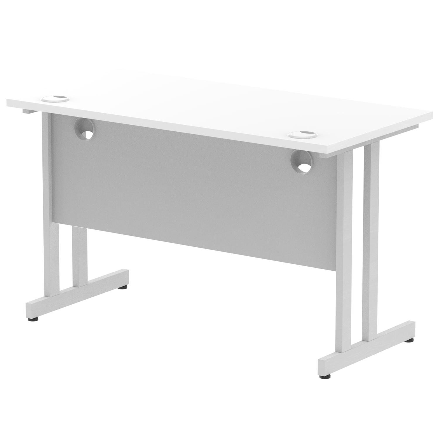 Impulse 1200 x 600mm Straight Office Desk White Top Silver Cantilever Leg