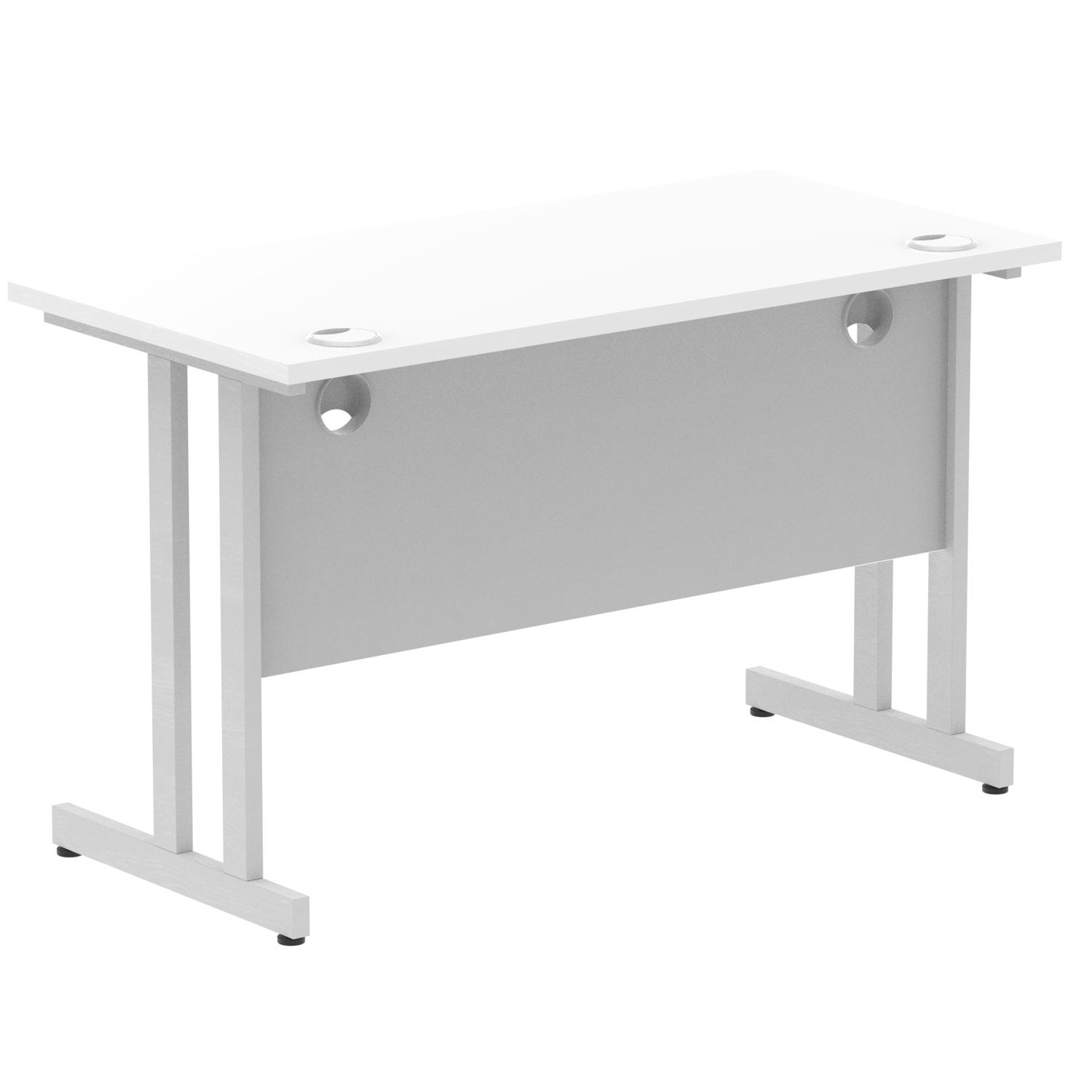 Impulse 1200 x 600mm Straight Office Desk White Top Silver Cantilever Leg