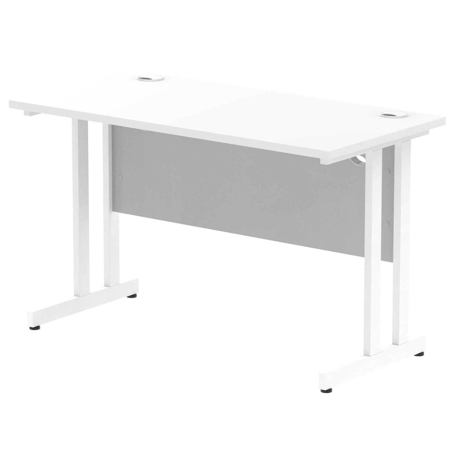 Impulse 1200 x 600mm Straight Office Desk White Top White Cantilever Leg