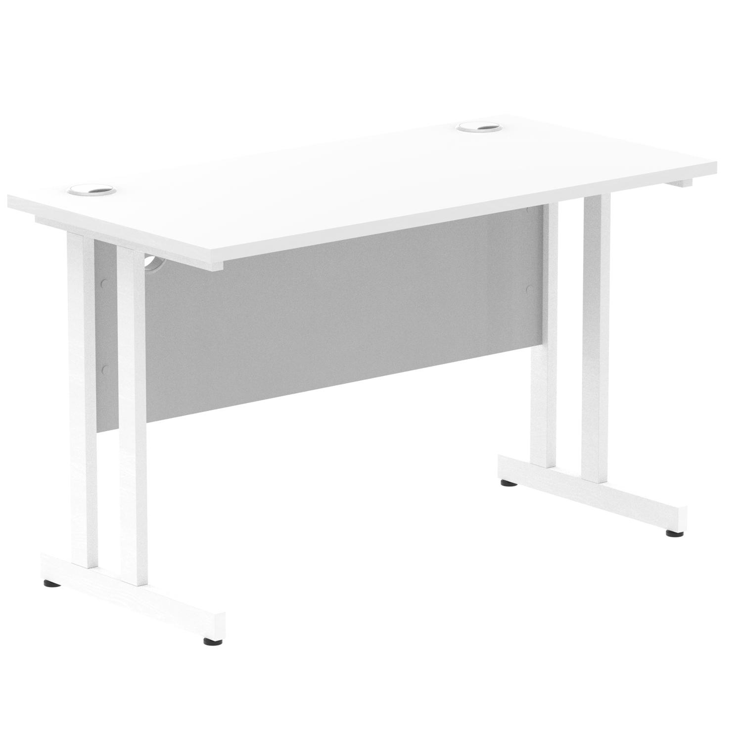 Impulse 1200 x 600mm Straight Office Desk White Top White Cantilever Leg