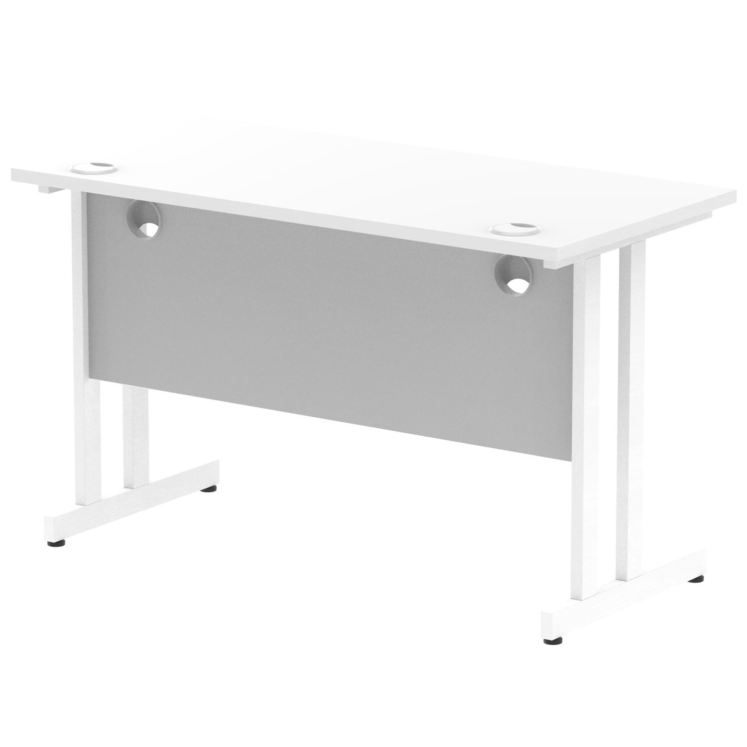Impulse 1200 x 600mm Straight Office Desk White Top White Cantilever Leg