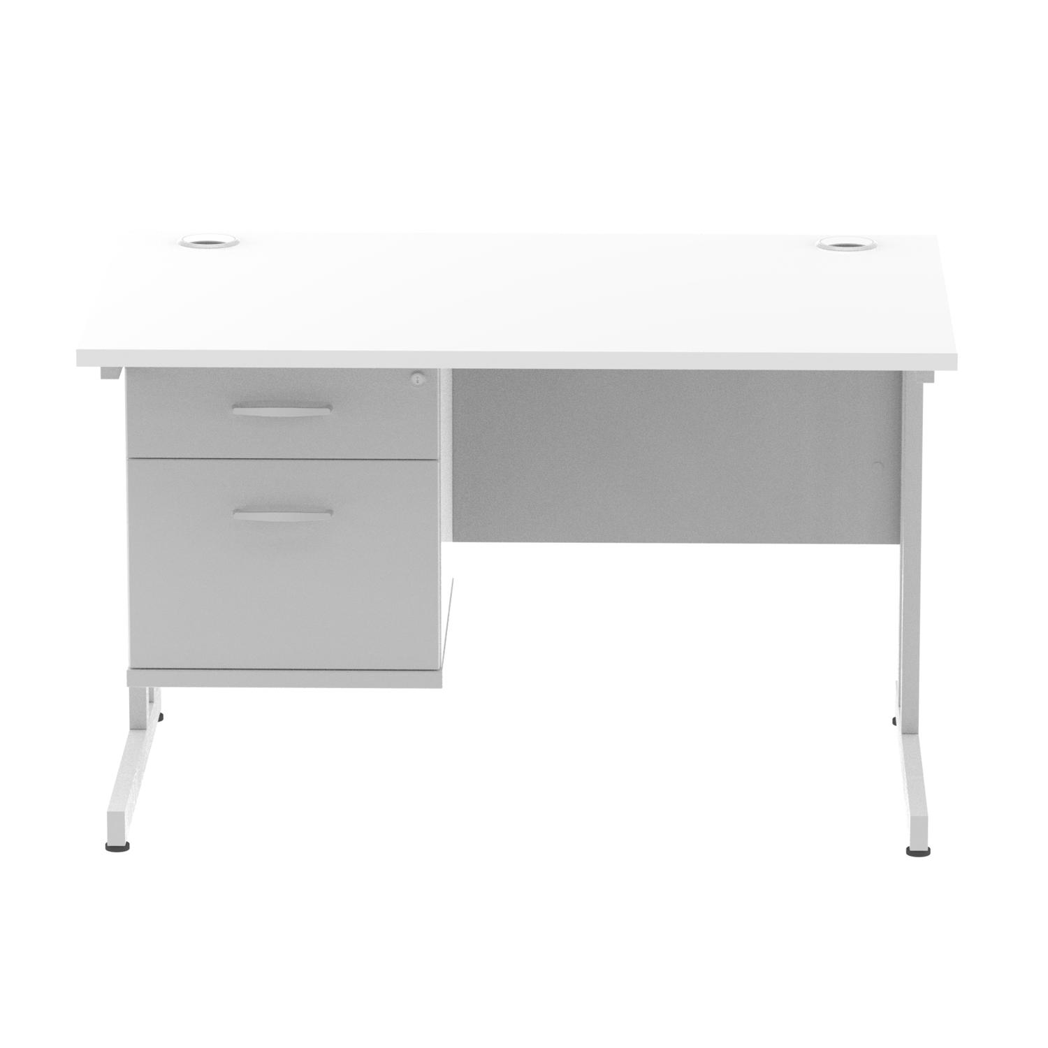 Impulse 1200 x 800mm Straight Office Desk White Top Silver Cantilever Leg Workstation 1 x 2 Drawer Fixed Pedestal