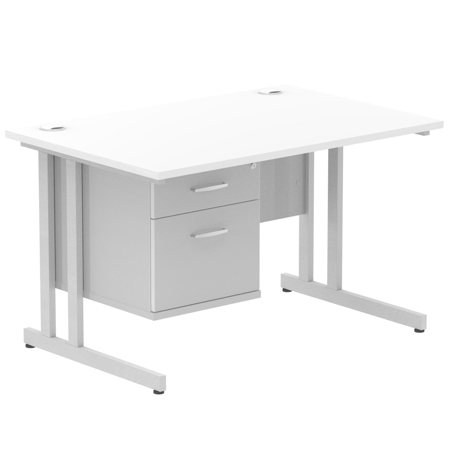 Impulse 1200 x 800mm Straight Office Desk White Top Silver Cantilever Leg Workstation 1 x 2 Drawer Fixed Pedestal