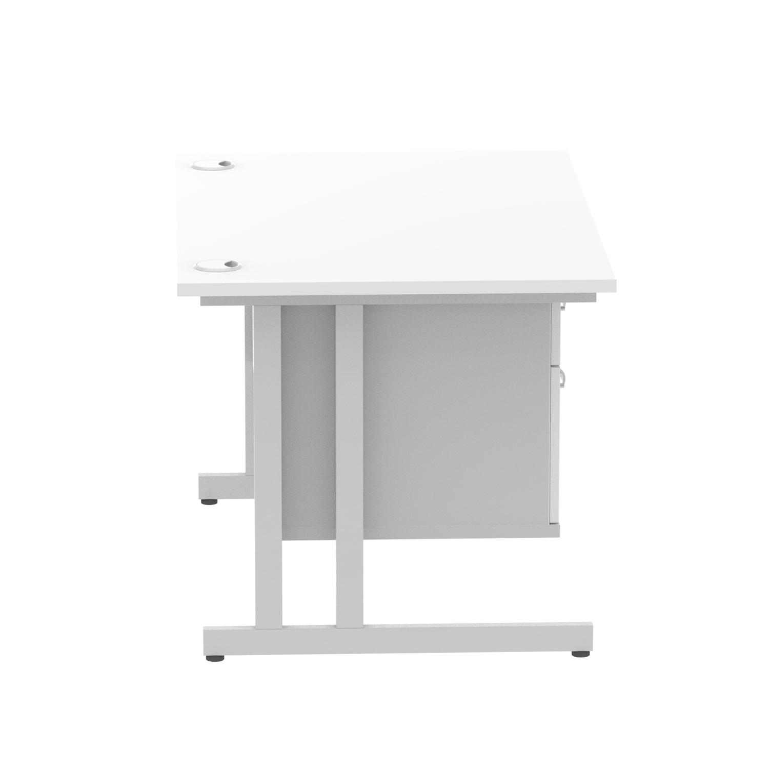 Impulse 1200 x 800mm Straight Office Desk White Top Silver Cantilever Leg Workstation 1 x 2 Drawer Fixed Pedestal