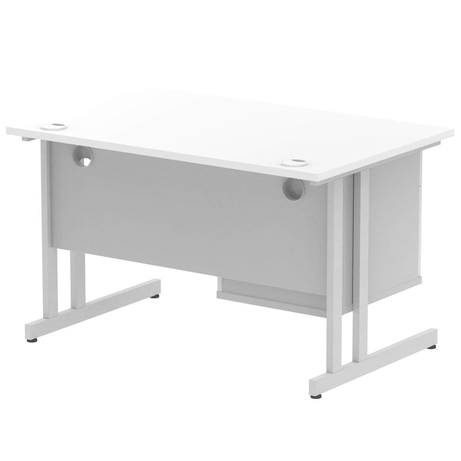 Impulse 1200 x 800mm Straight Office Desk White Top Silver Cantilever Leg Workstation 1 x 2 Drawer Fixed Pedestal