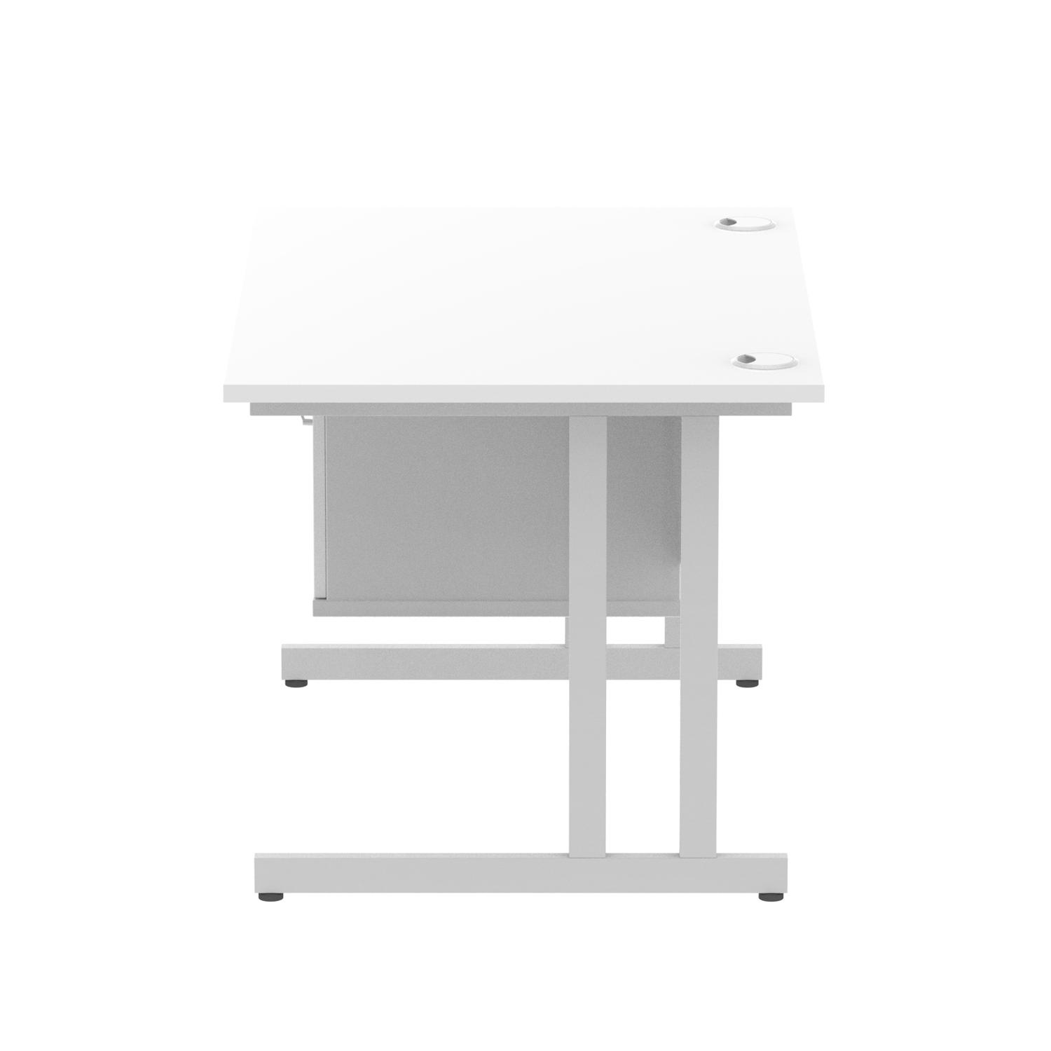 Impulse 1200 x 800mm Straight Office Desk White Top Silver Cantilever Leg Workstation 1 x 2 Drawer Fixed Pedestal