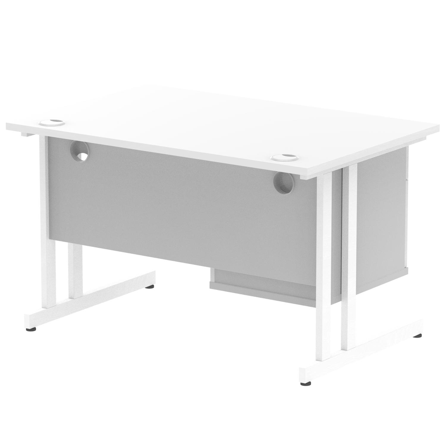 Impulse 1200 x 800mm Straight Office Desk White Top White Cantilever Leg Workstation 1 x 2 Drawer Fixed Pedestal