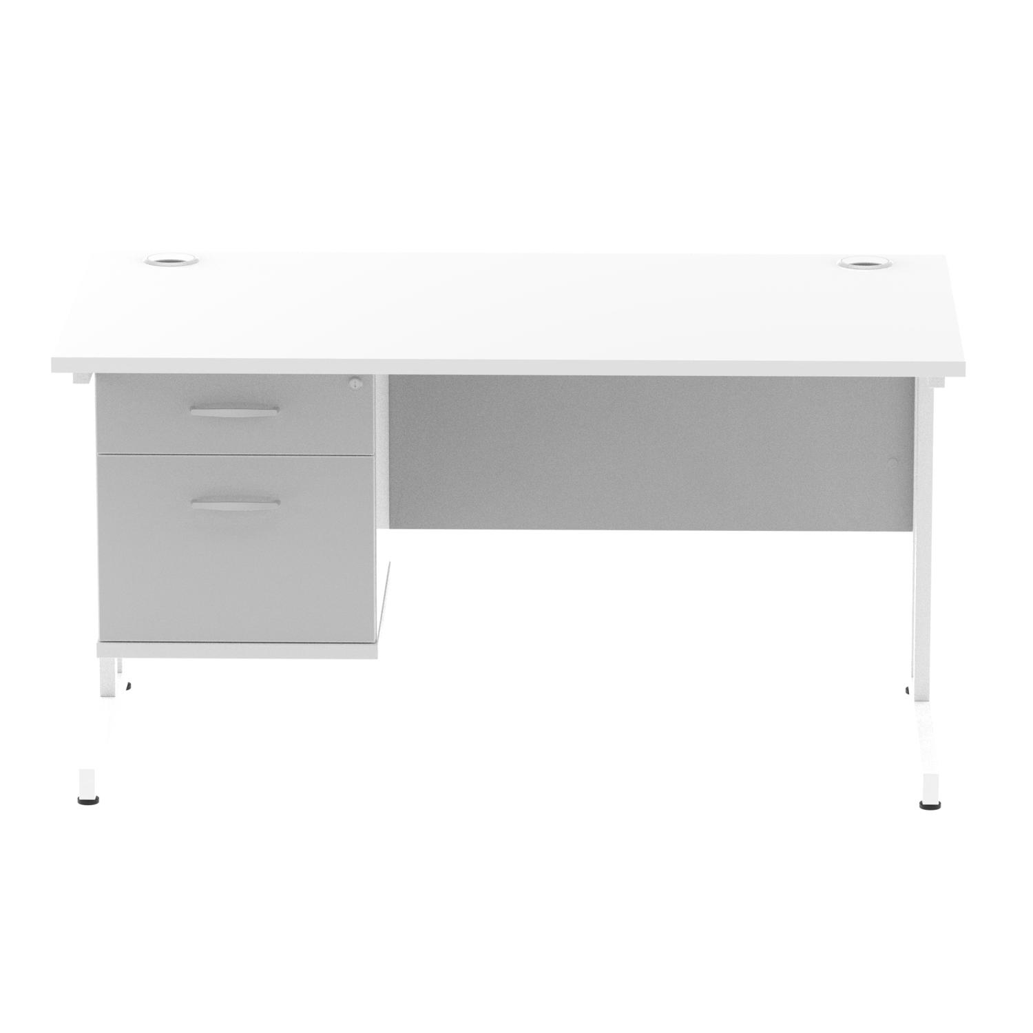 Impulse 1400 x 800mm Straight Office Desk White Top White Cantilever Leg Workstation 1 x 2 Drawer Fixed Pedestal