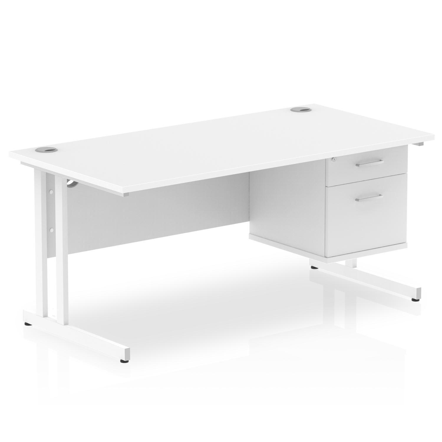 Impulse 1600 x 800mm Straight Office Desk White Top White Cantilever Leg Workstation 1 x 2 Drawer Fixed Pedestal
