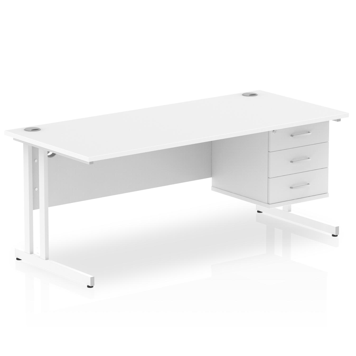Impulse 1800 x 800mm Straight Office Desk White Top White Cantilever Leg Workstation 1 x 3 Drawer Fixed Pedestal
