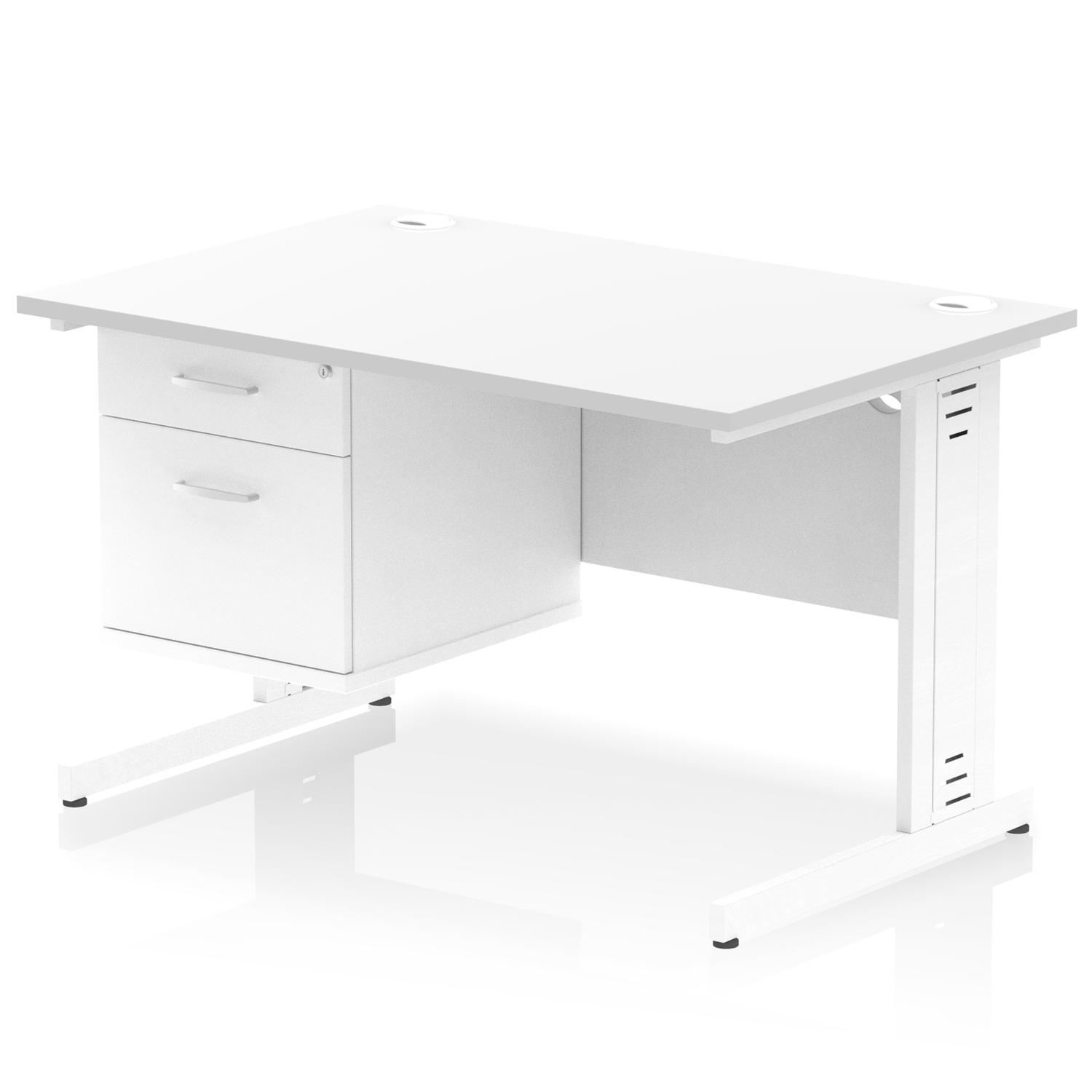 Impulse 1200 x 800mm Straight Office Desk White Top White Cable Managed Leg Workstation 1 x 2 Drawer Fixed Pedestal