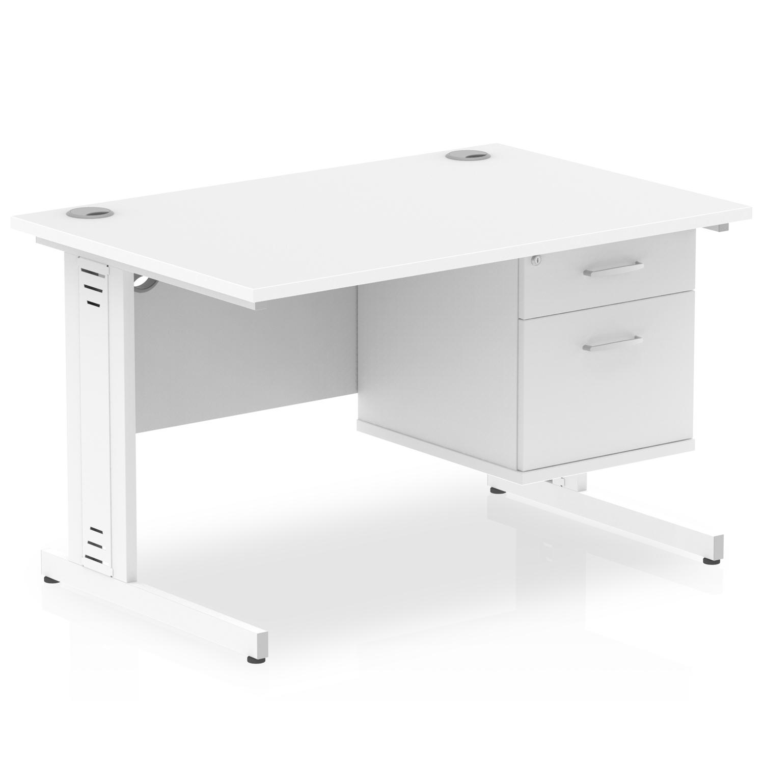 Impulse 1200 x 800mm Straight Office Desk White Top White Cable Managed Leg Workstation 1 x 2 Drawer Fixed Pedestal