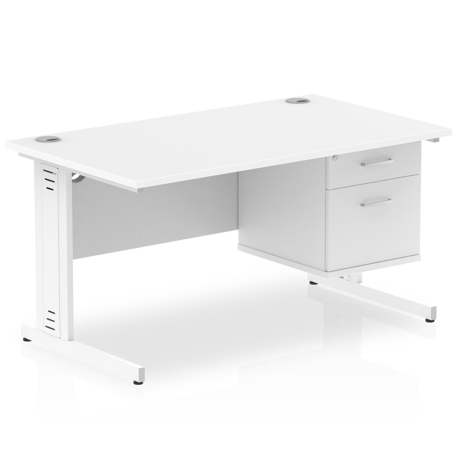Impulse 1400 x 800mm Straight Office Desk White Top White Cable Managed Leg Workstation 1 x 2 Drawer Fixed Pedestal