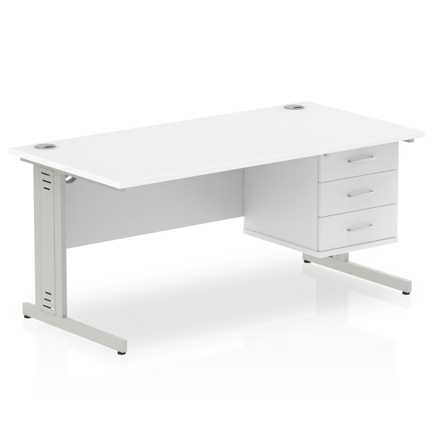 Impulse 1600 x 800mm Straight Office Desk White Top Silver Cable Managed Leg Workstation 1 x 3 Drawer Fixed Pedestal