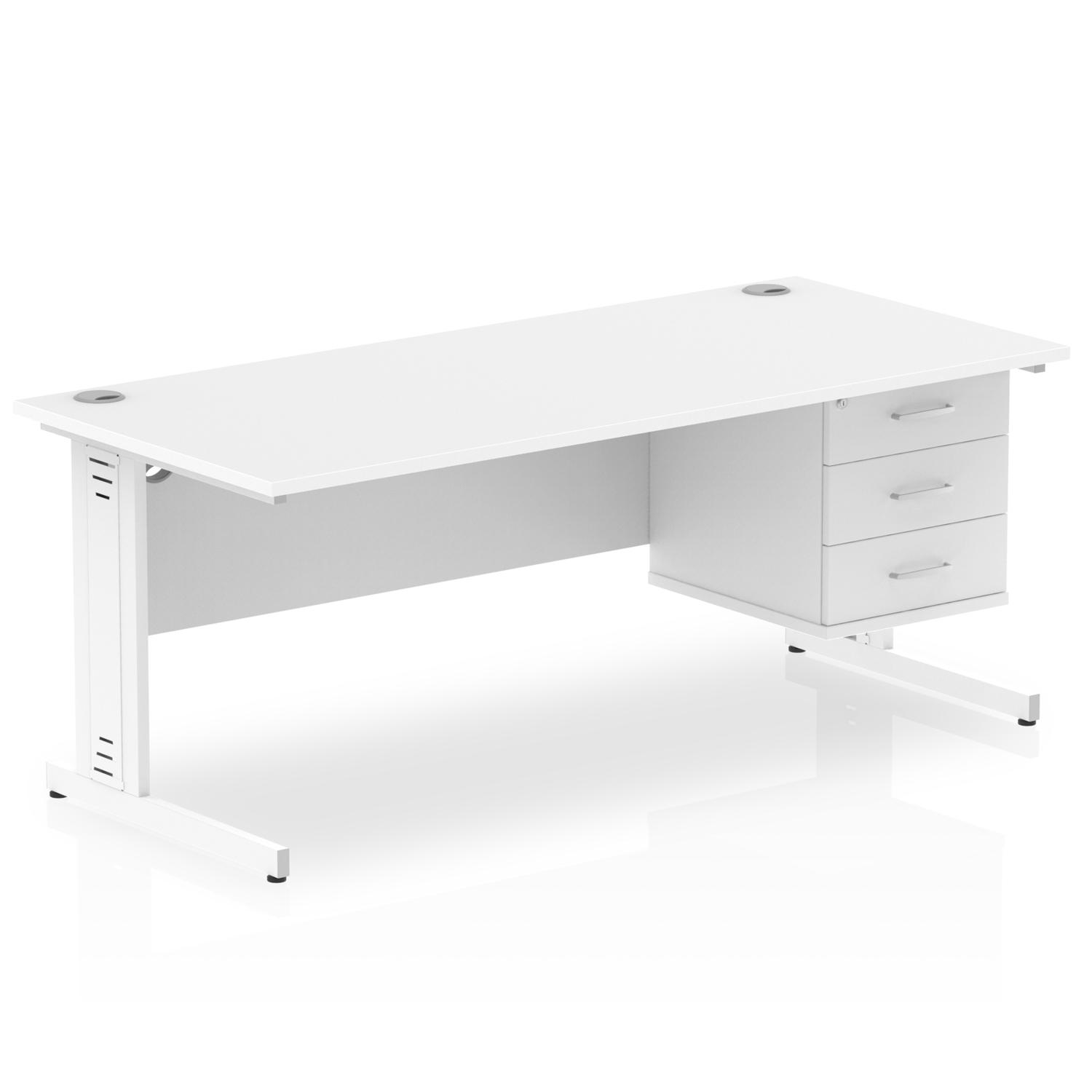 Impulse 1800 x 800mm Straight Office Desk White Top White Cable Managed Leg Workstation 1 x 3 Drawer Fixed Pedestal