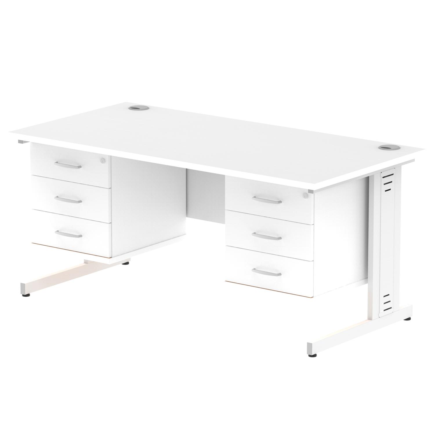 Impulse 1600 x 800mm Straight Office Desk White Top White Cable Managed Leg Workstation 2 x 3 Drawer Fixed Pedestal