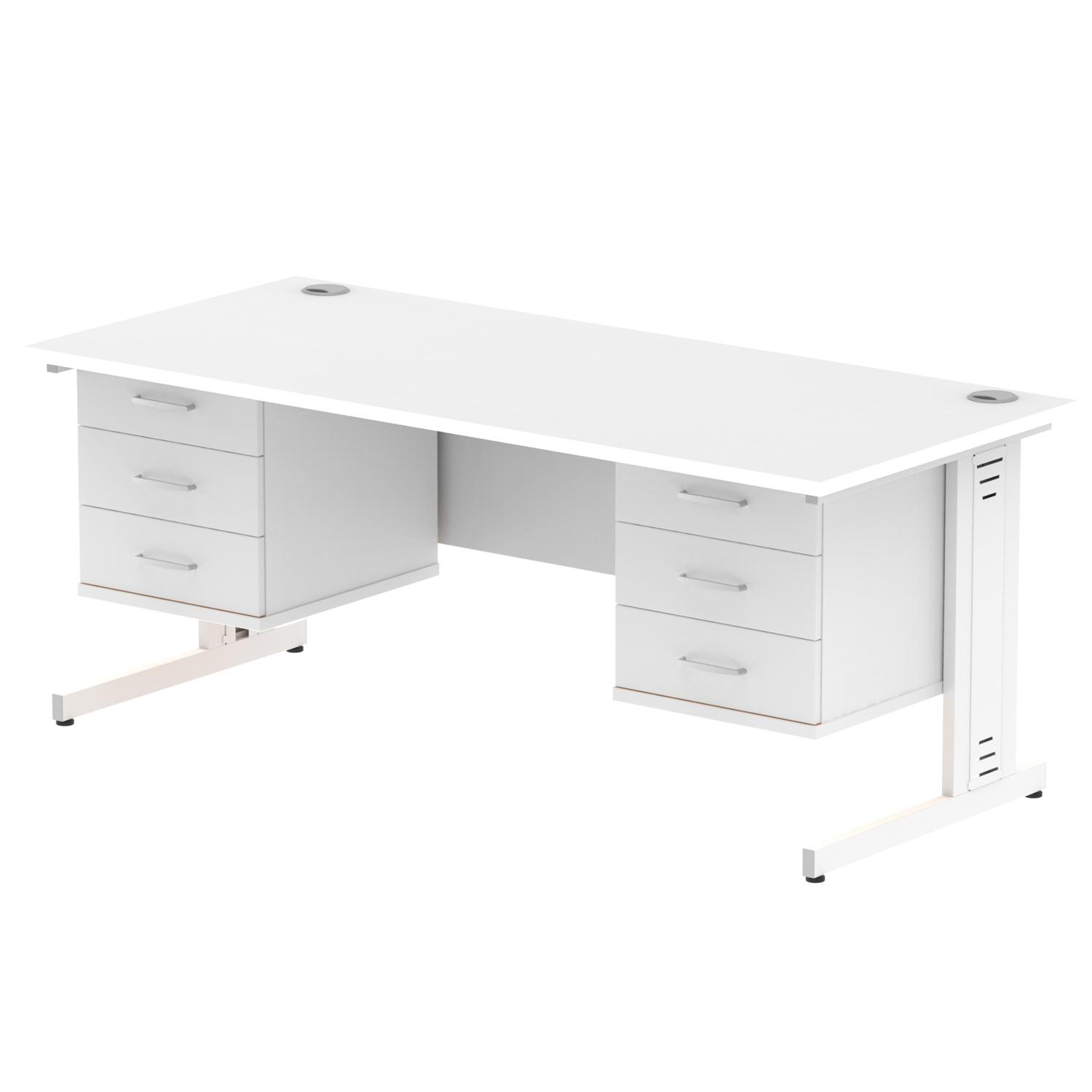 Impulse 1800 x 800mm Straight Office Desk White Top White Cable Managed Leg Workstation 2 x 3 Drawer Fixed Pedestal